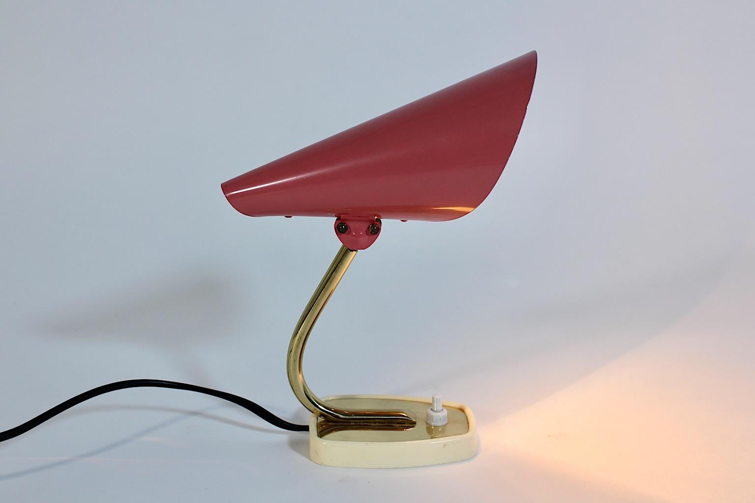 Pastel Pink Golden Metal Vintage Table Lamp Nightstand Lamp Sconce Italy For Sale 3