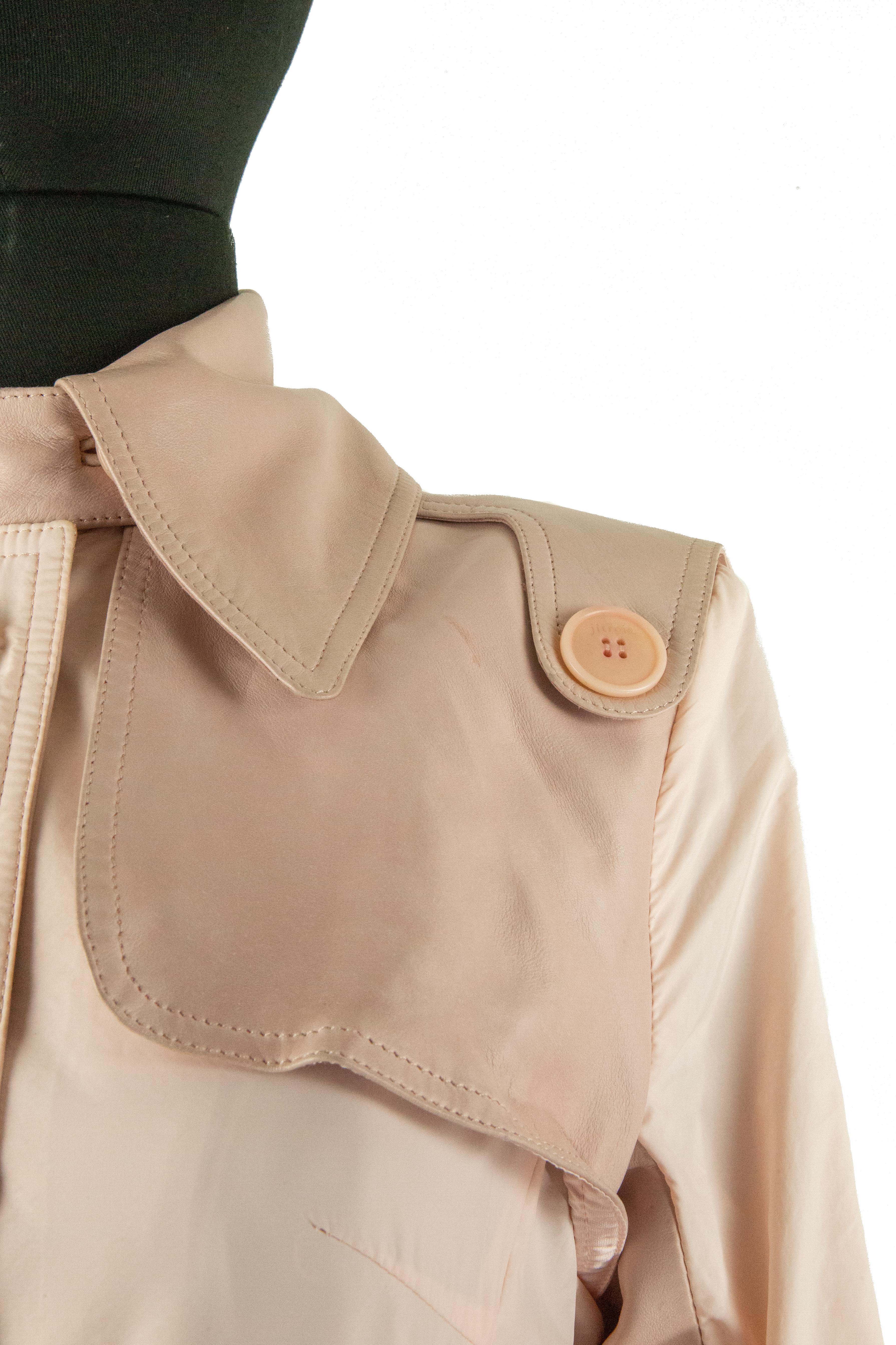 Brown Pastel Pink Jitrois Leather Panel Coat
