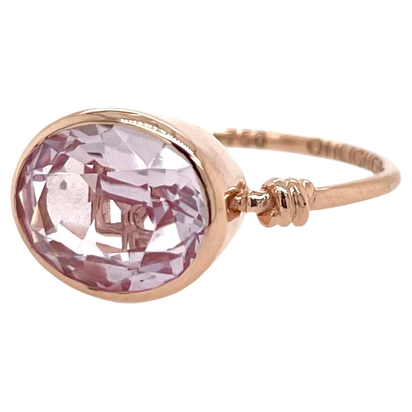 For Sale:  Pastel Pink Kunzite in Love Knot Style Ring in 18ct Rose Gold