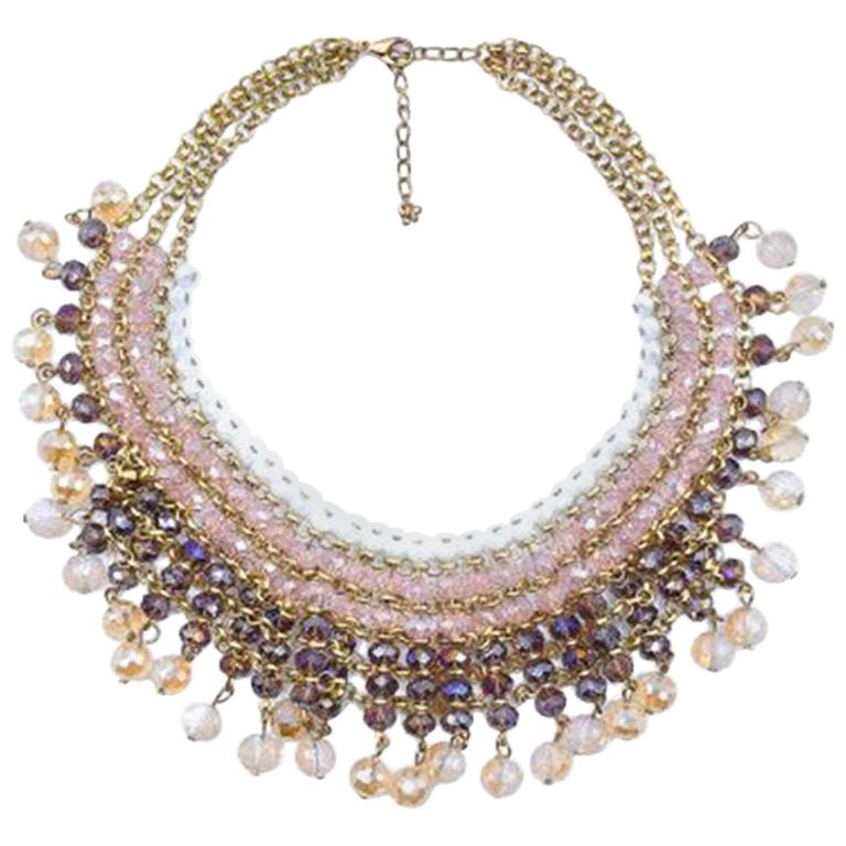 Pastel Pink Lilac & Opaline Glass Collar 2000S