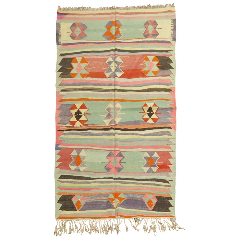 Pastel Pistachio Green Boho Kilim For Sale