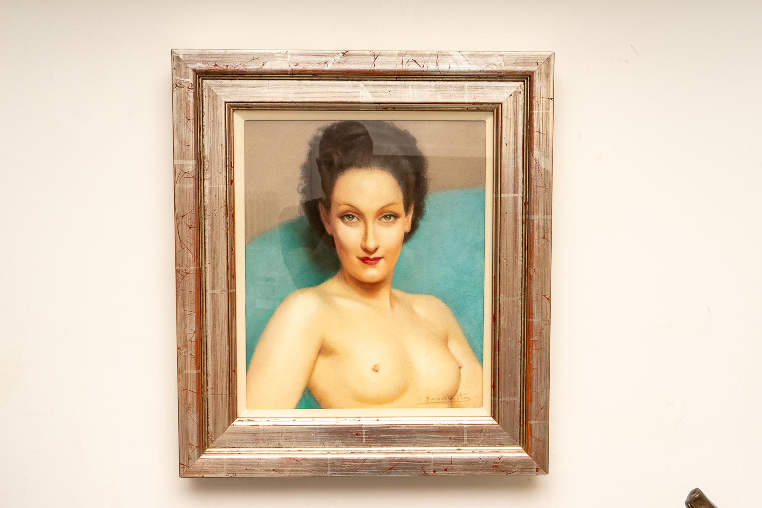 Art Deco Pastel Portrait Female Nude For Sale