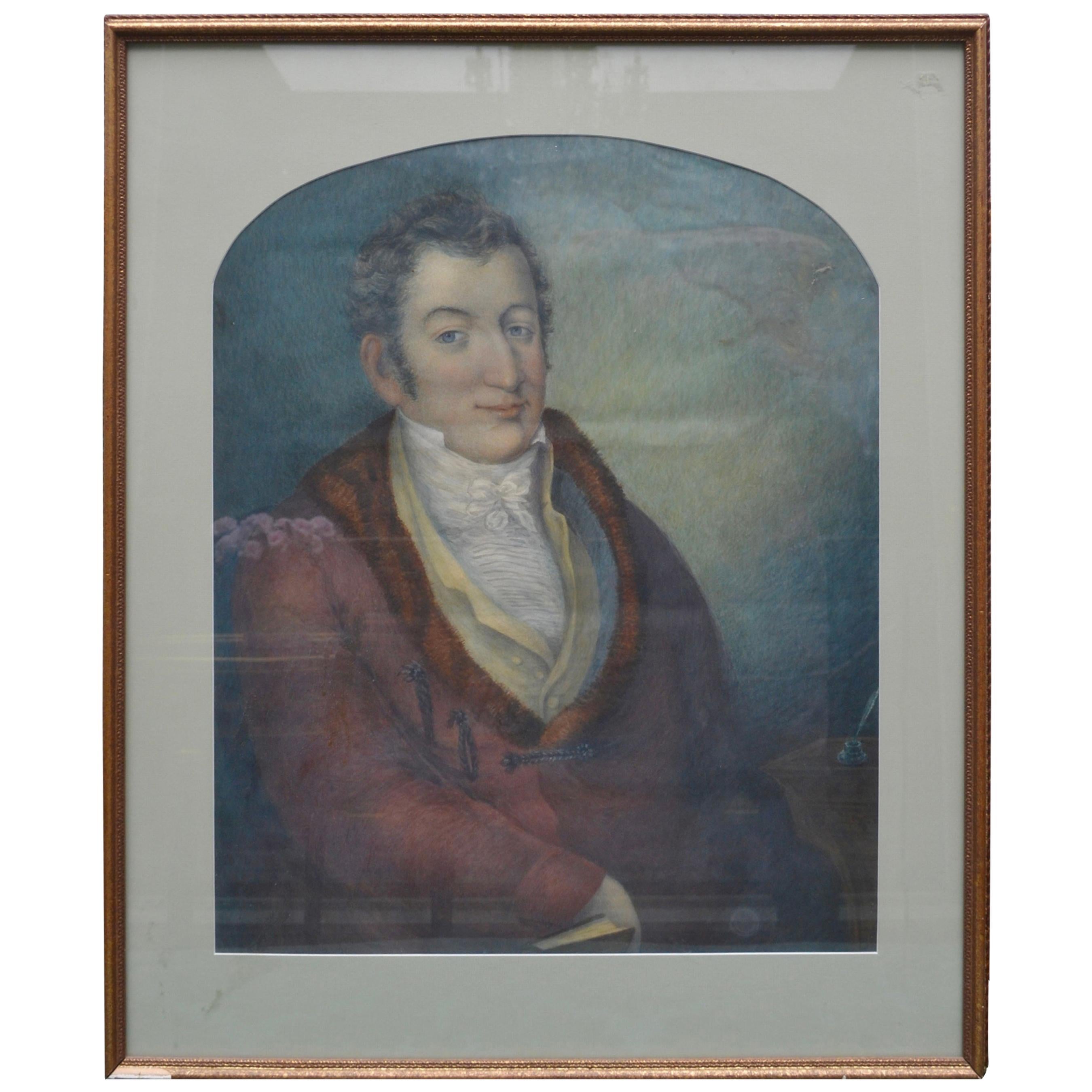 Pastel Portrait of a Biedermeier Gentleman For Sale