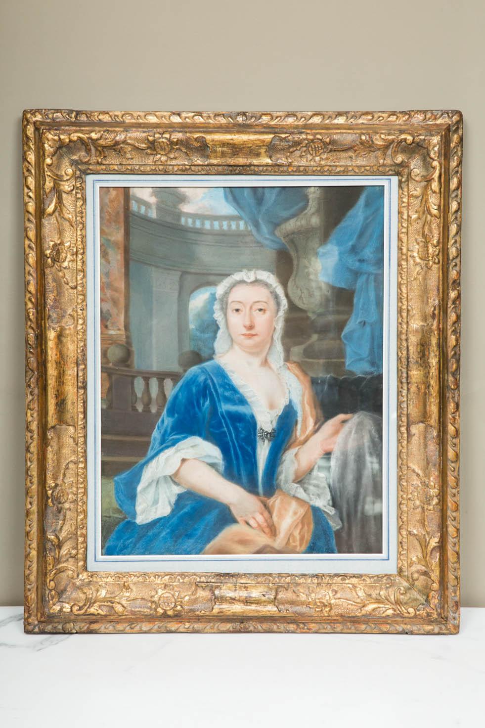 Pastel portrait of a lady in a classical setting. Circle of Nicolaas Verkolje, circa 1730 in a period early 18th century giltwood frame. A beautifully executed 18th century original pastel painting in a period frame.


 