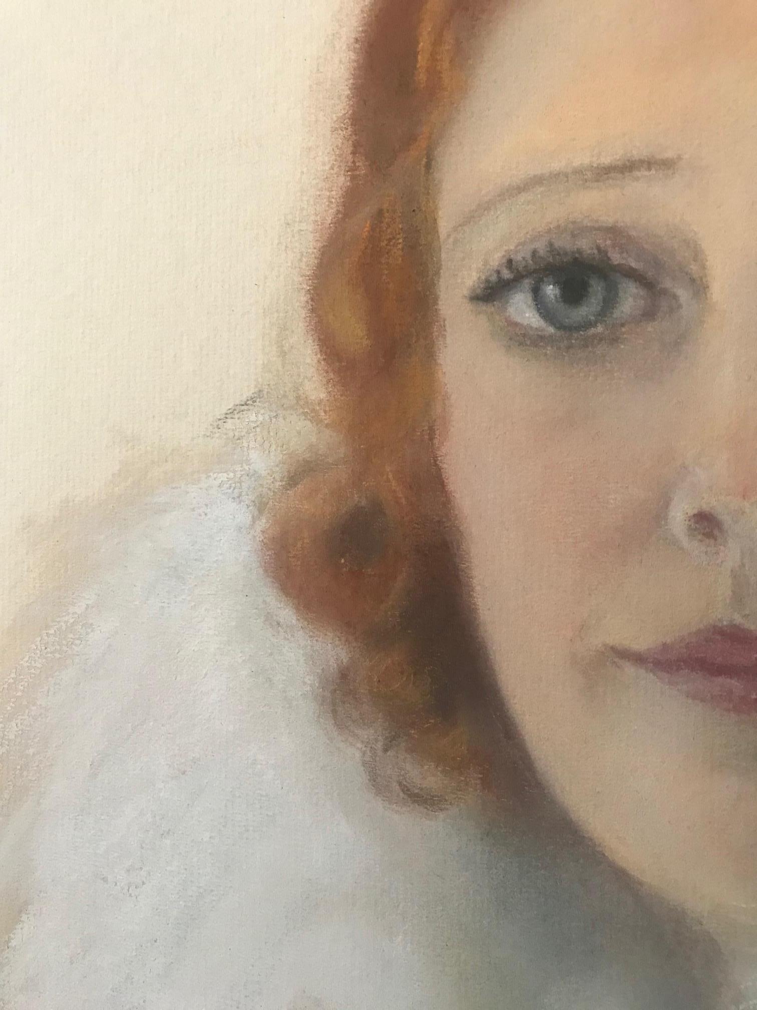 Mid-Century Modern Pastel Portrait of Jeanette MacDonald American Singer and Actress