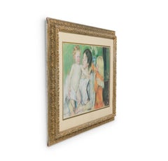 Antikes Pastellporträt einer Mutter mit ihren Kindern, 66 x 89 cm