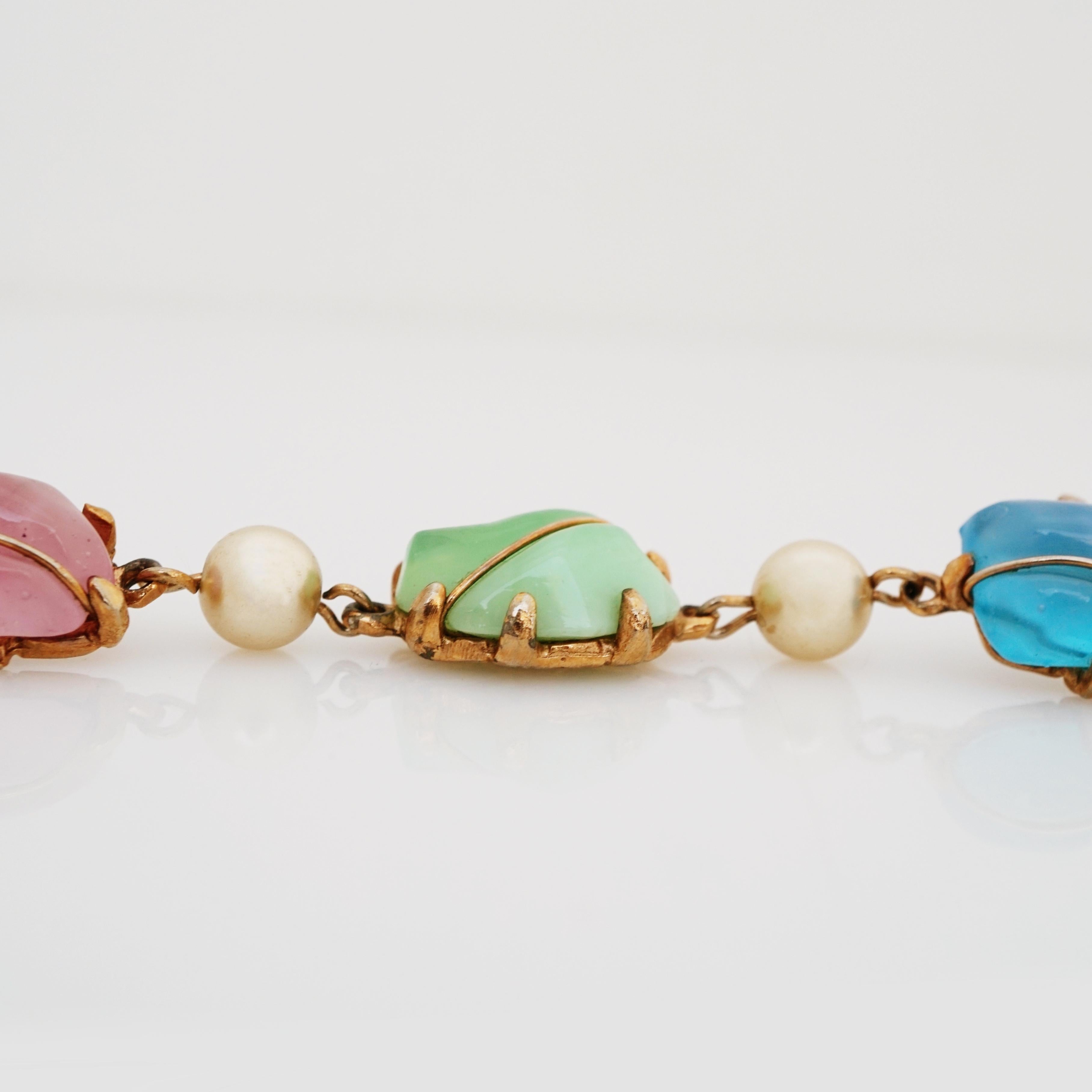 Modern Pastel Poured Glass and Pearl Chain Bracelet, 1960s For Sale