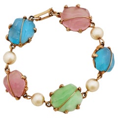 Used Pastel Poured Glass and Pearl Chain Bracelet, 1960s
