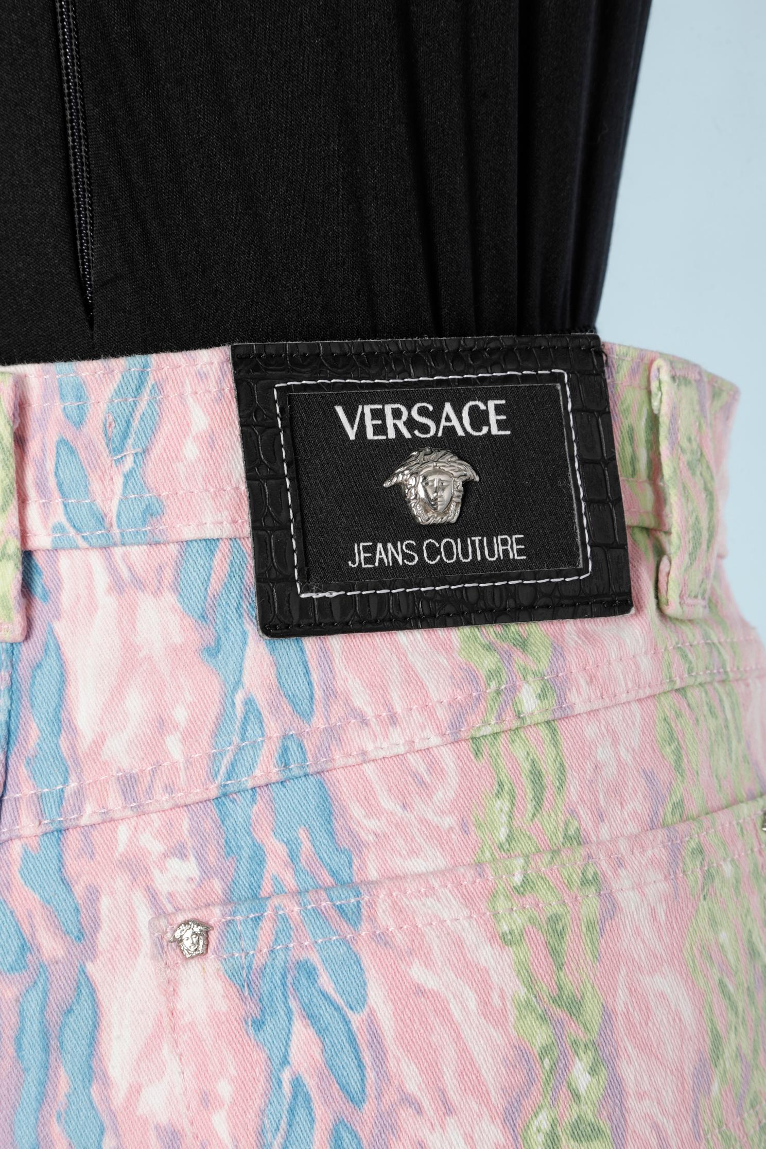 Pastel printed denim pants Versace Jean Couture  For Sale 1
