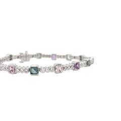 Pastel Sapphire & Diamond Bracelet in 14K White Gold
