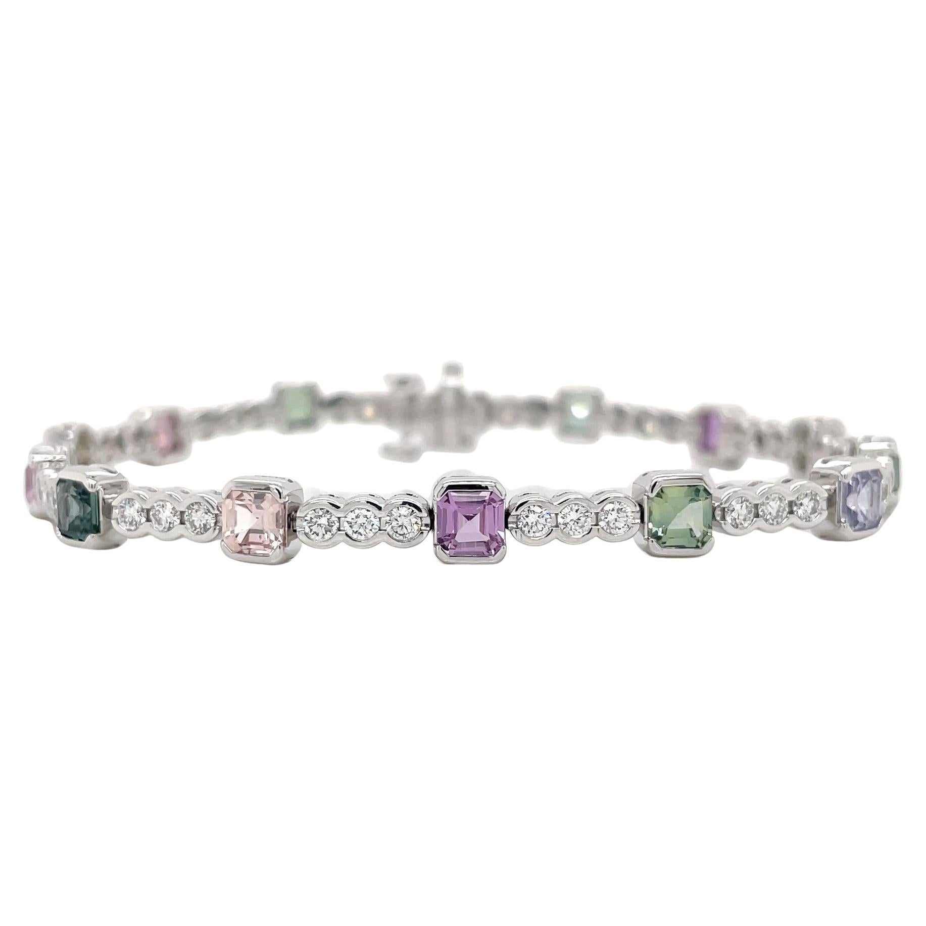 Bracciale con zaffiri e diamanti pastello in oro bianco 14 carati