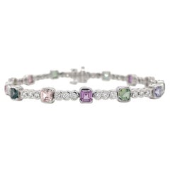 Pastel Sapphire & Diamond Bracelet in 14K White Gold