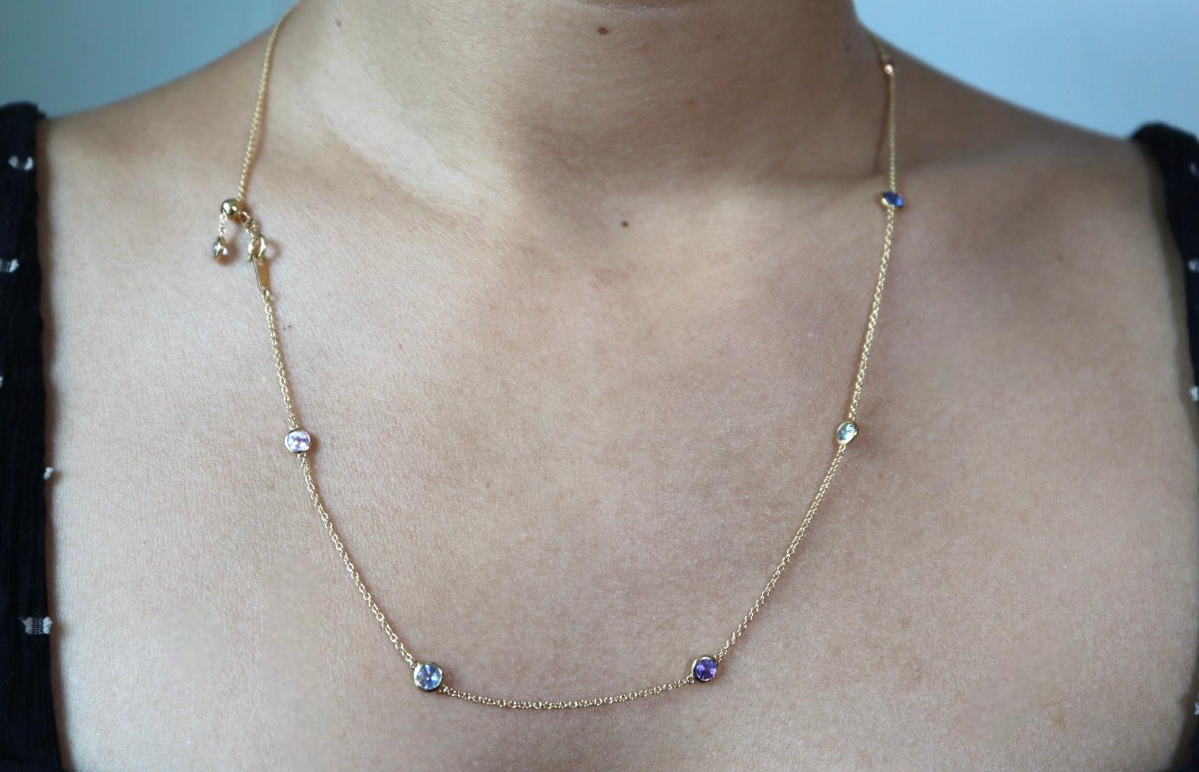 Halskette mit pastellfarbenen Saphiren in Yard (Sapphire Station Halskette)(T 2.1ct/Gelbgold) 4