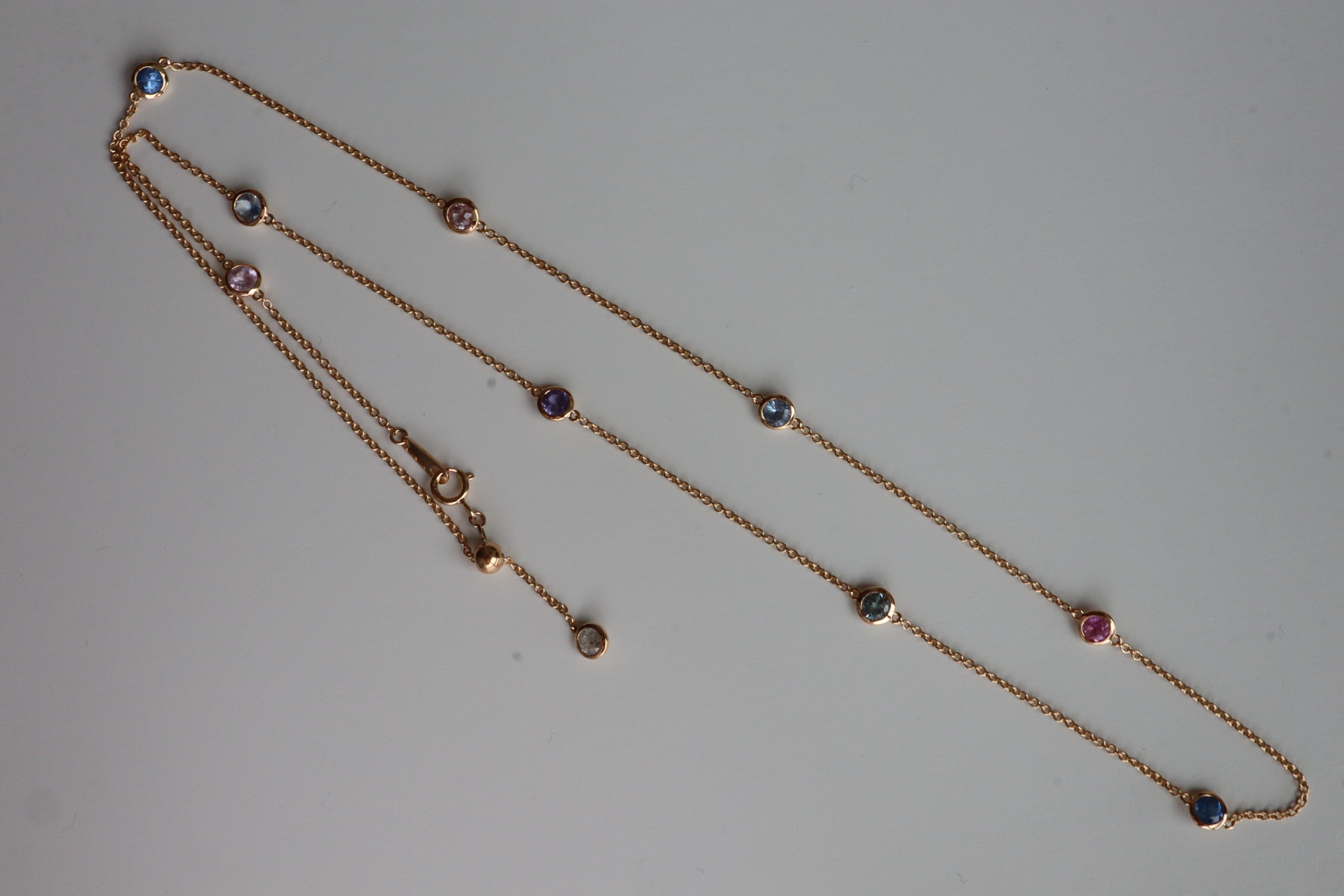 Halskette mit pastellfarbenen Saphiren in Yard (Sapphire Station Halskette)(T 2.1ct/Gelbgold) 1