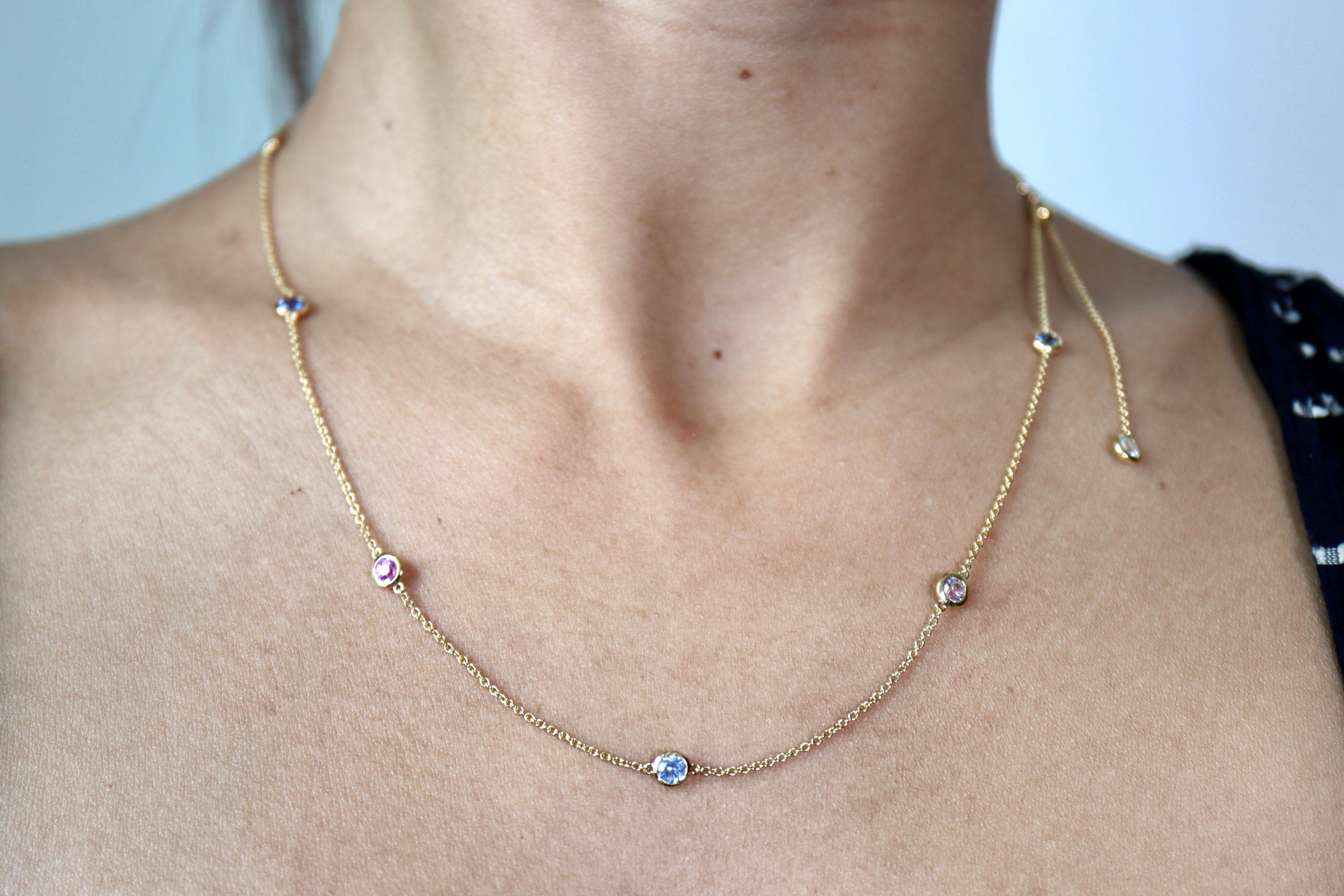 Halskette mit pastellfarbenen Saphiren in Yard (Sapphire Station Halskette)(T 2.1ct/Gelbgold) 2