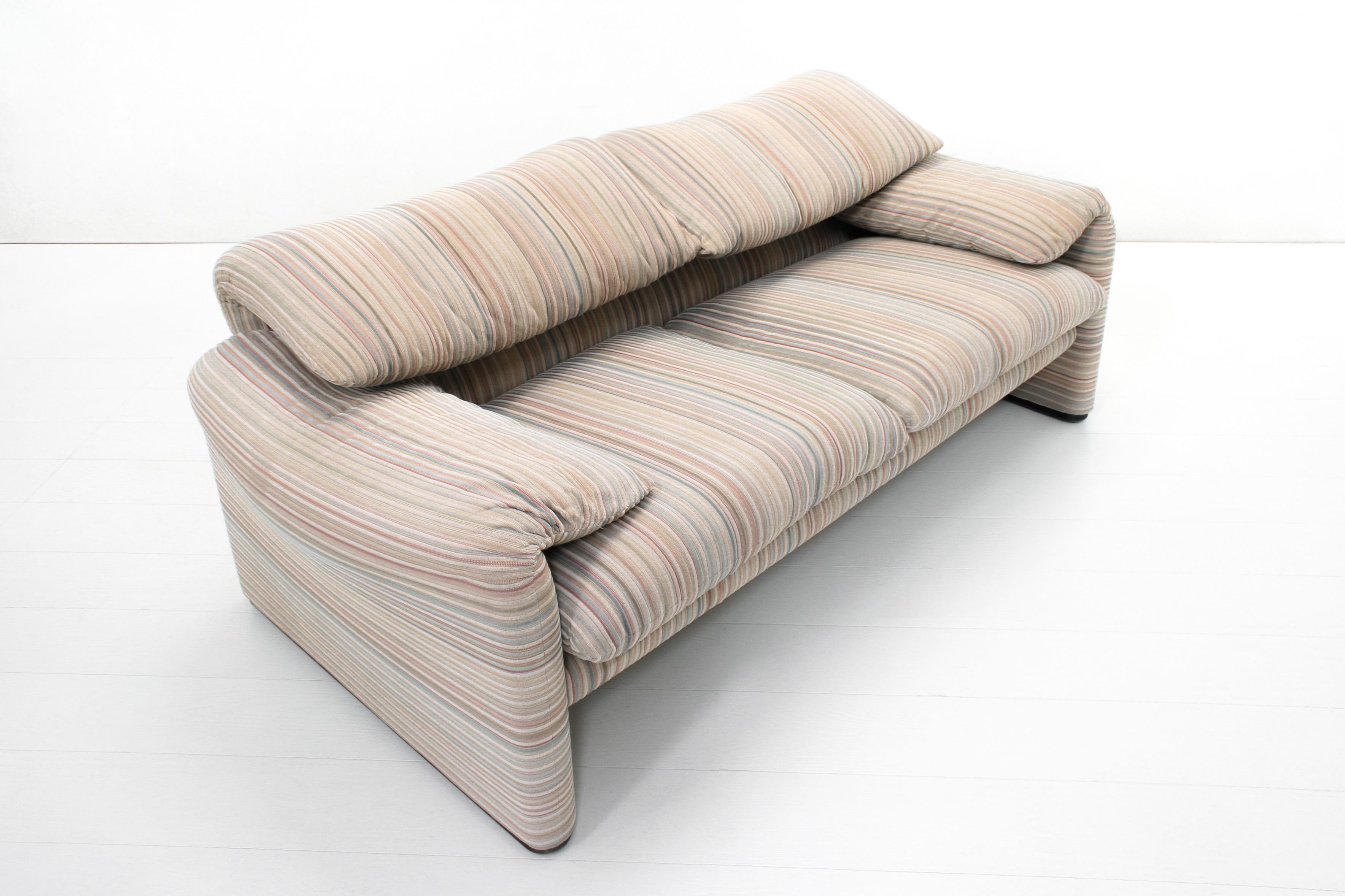 Space Age Pastel Striped Maralunga Sofa by Vico Magistretti for Cassina