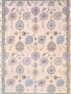 Pastel Blue, Purple, Yellow, Green Tabriz Persian Rug, Wool and Silk, 5' x 7'