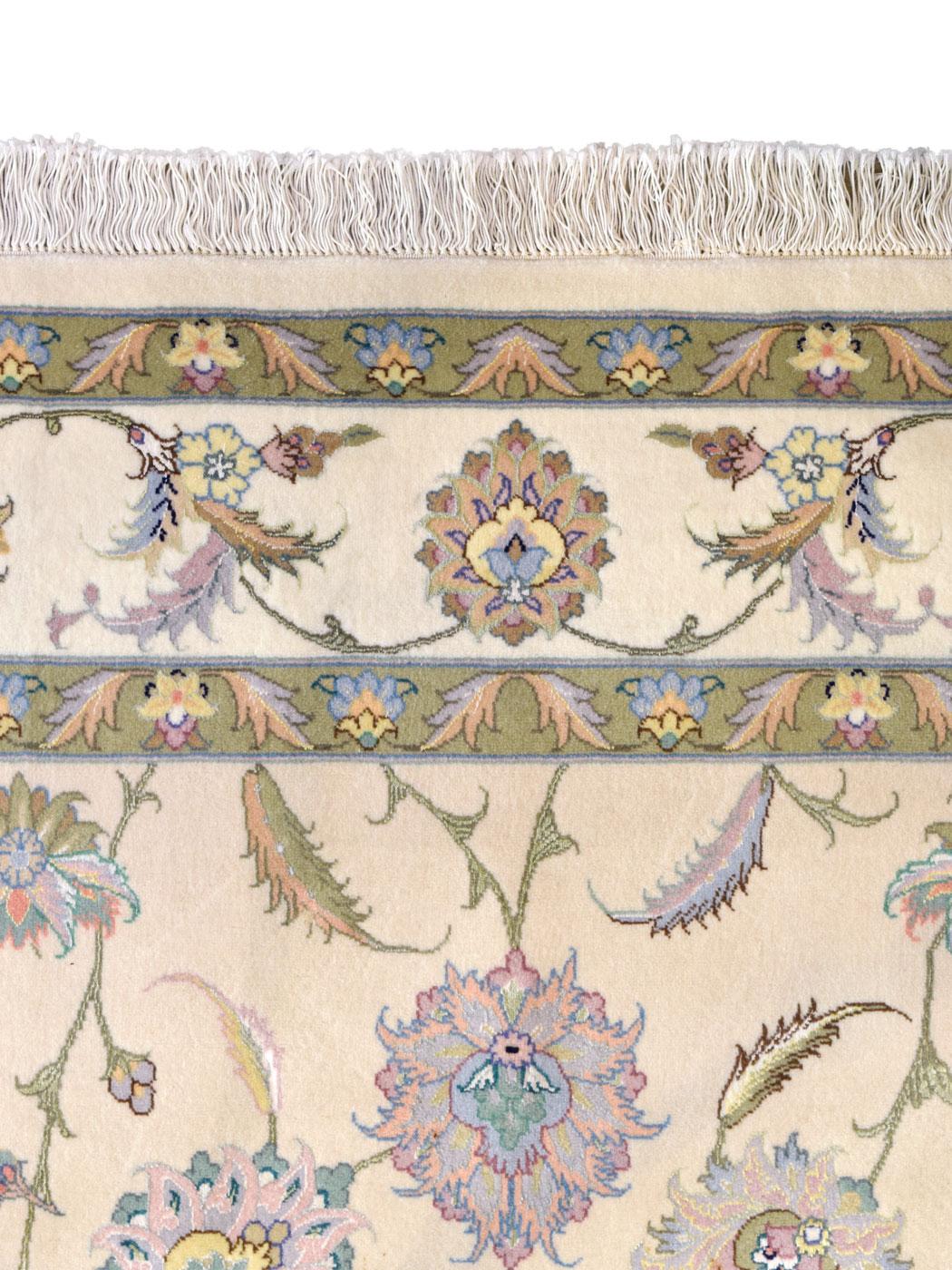 Teinture végétale Tapis persan Pastel Tabriz, laine et soie, 5' x 7' en vente