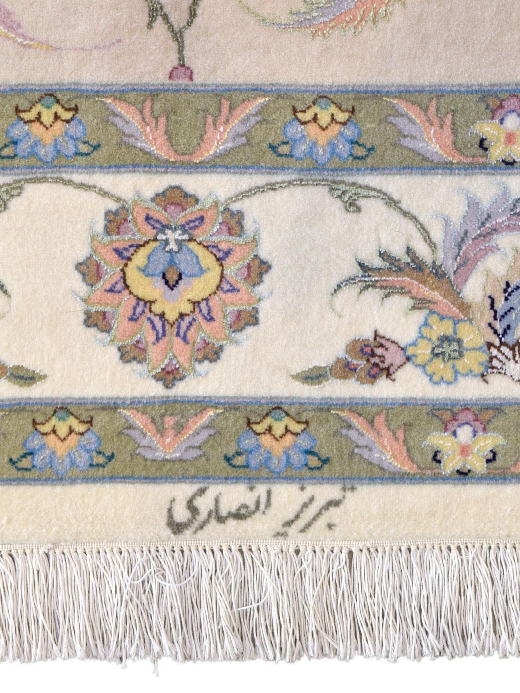 Tapis persan Pastel Tabriz, laine et soie, 5' x 7' en vente 1