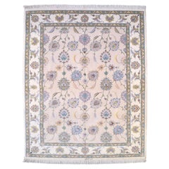 Pastel Blue, Purple, Yellow, Green Tabriz Persian Rug, Wool and Silk, 5' x 7'