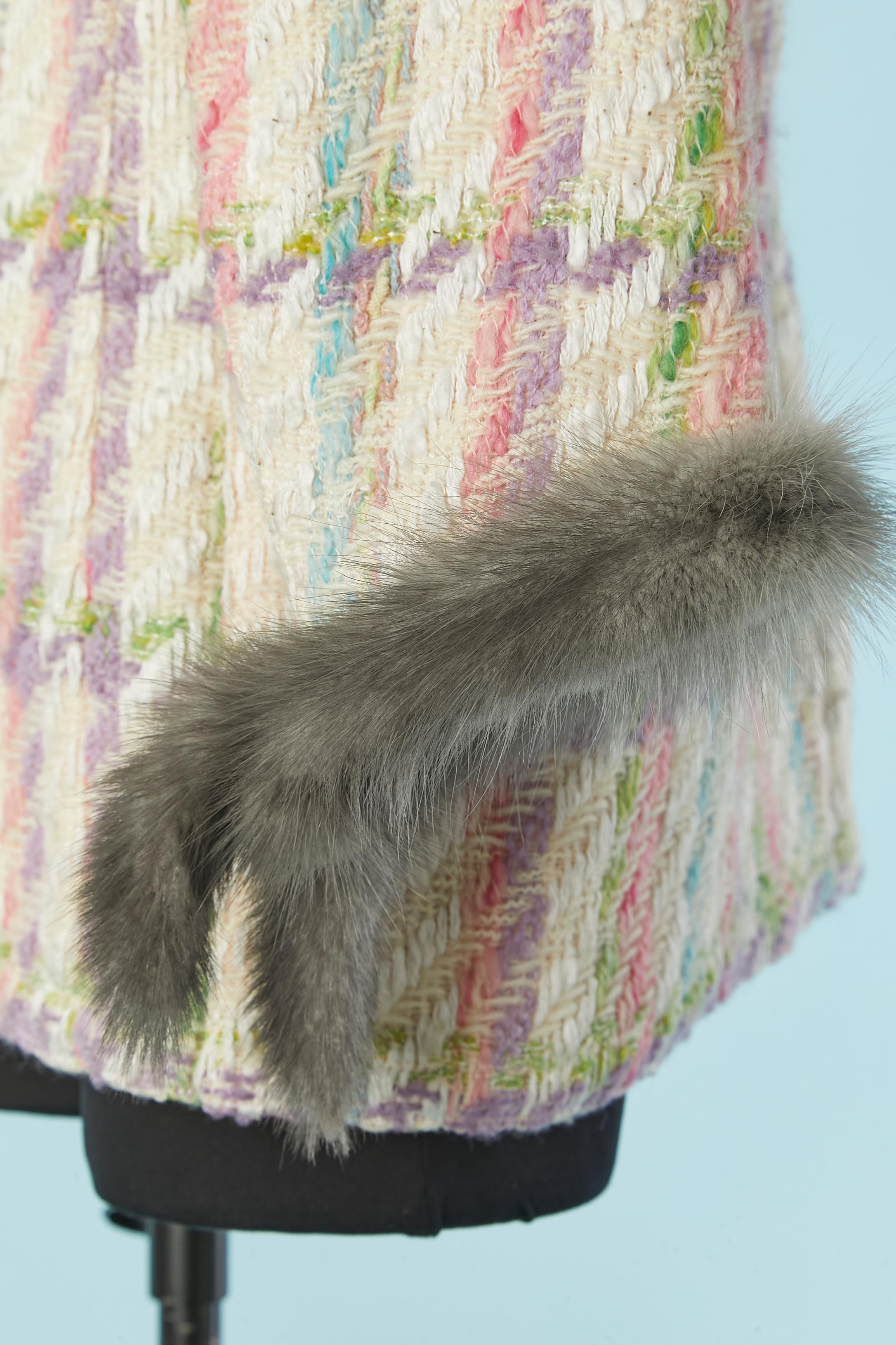 Veste en tweed pastel avec manches de vison VALENTINO Boutique Pour femmes en vente