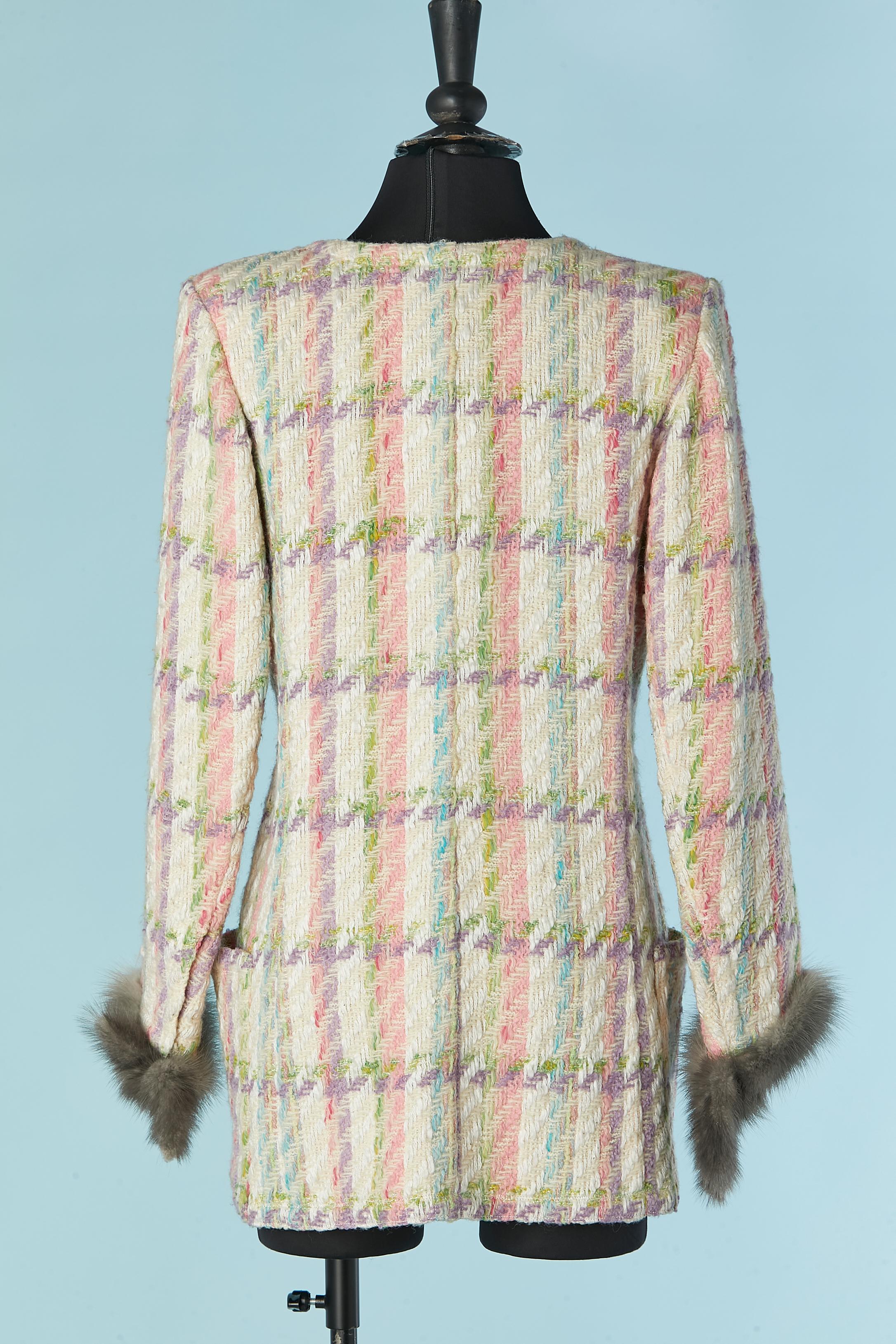 Veste en tweed pastel avec manches de vison VALENTINO Boutique en vente 2