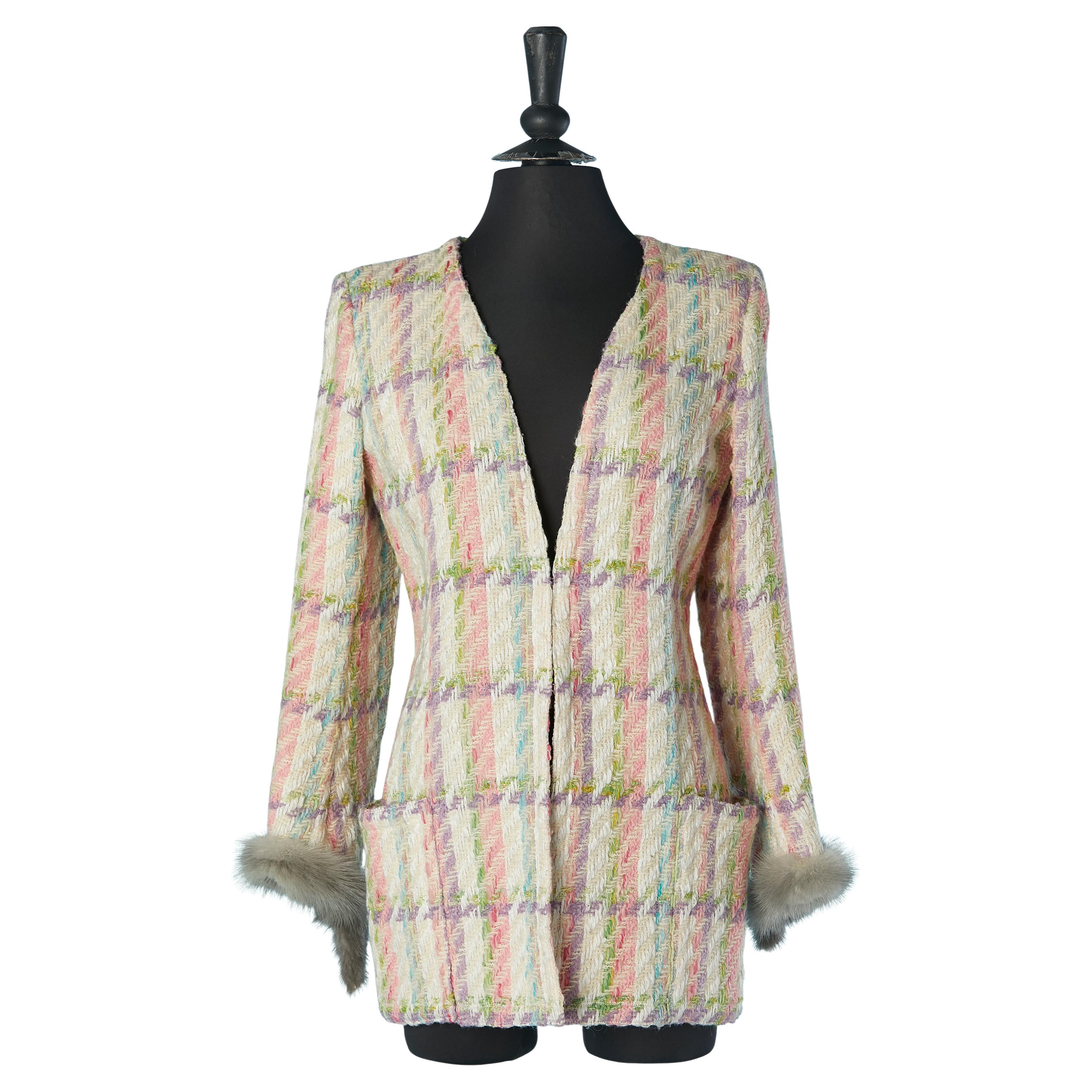 Chaqueta de tweed pastel borde a borde con mangas de visón Boutique VALENTINO