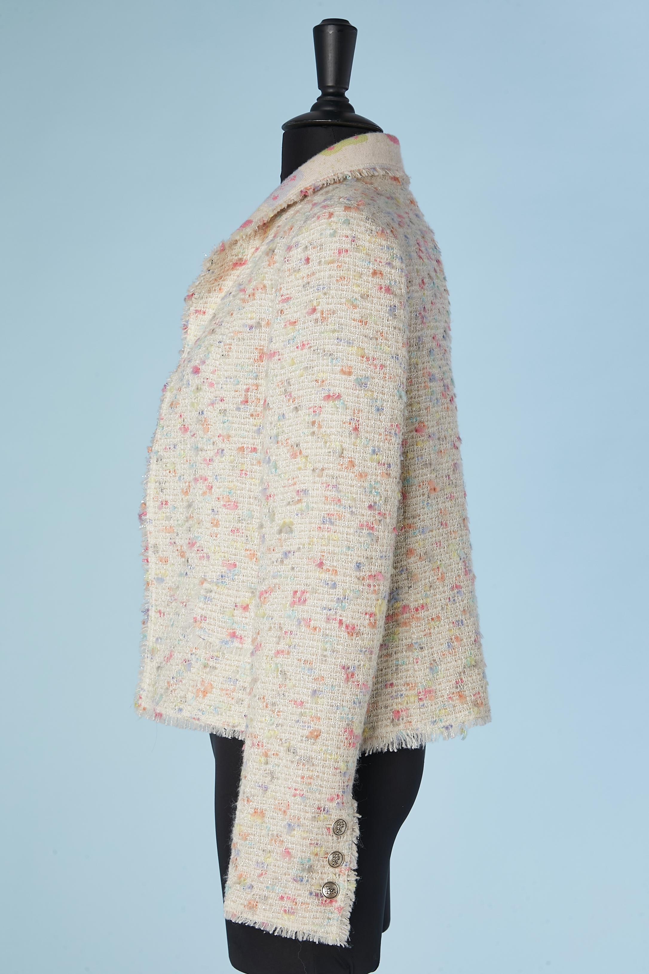 Pastel tweed jacket with flower and jacquard cashmere lining Chanel  1