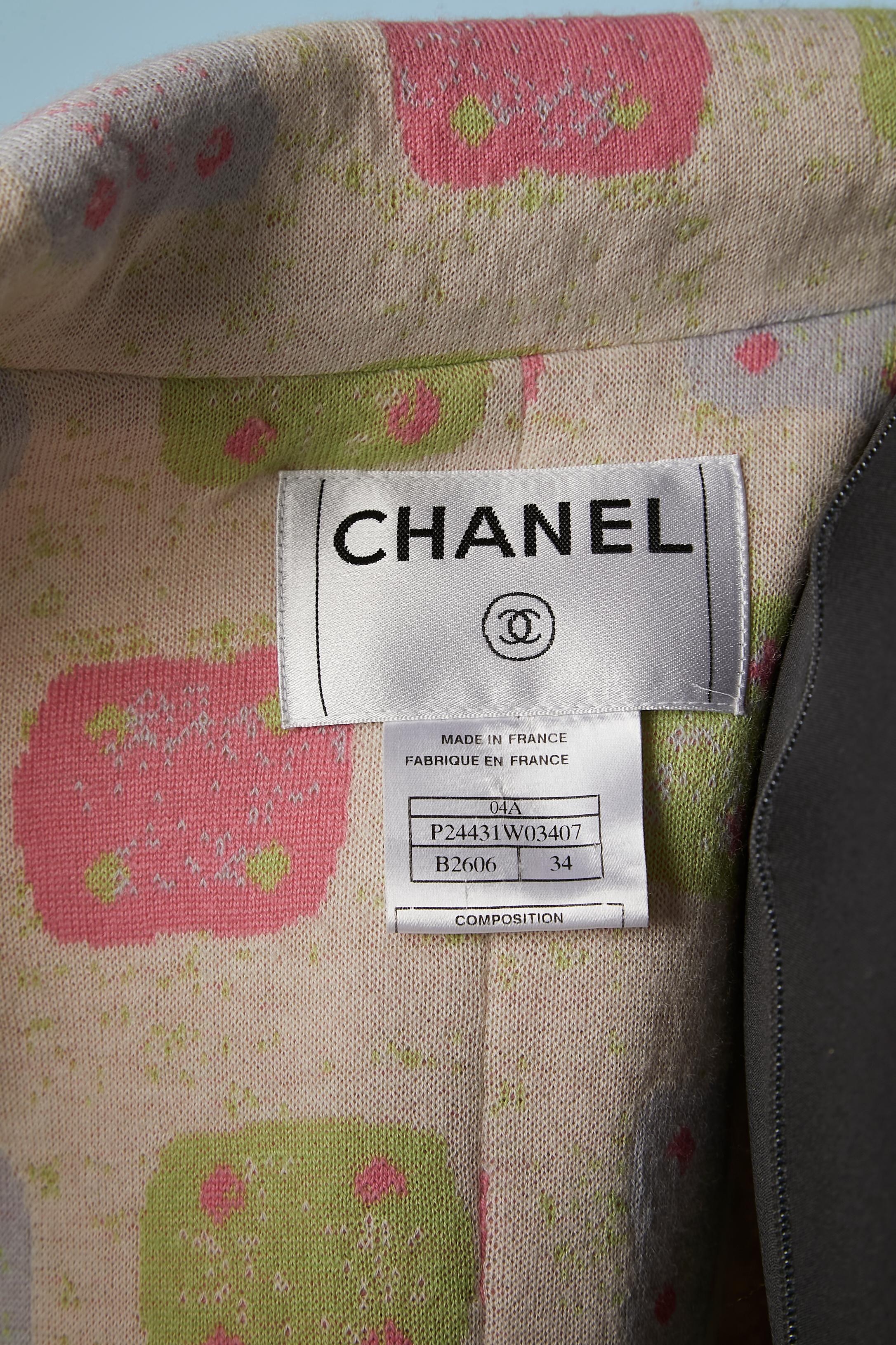 Pastel tweed jacket with flower and jacquard cashmere lining Chanel  3