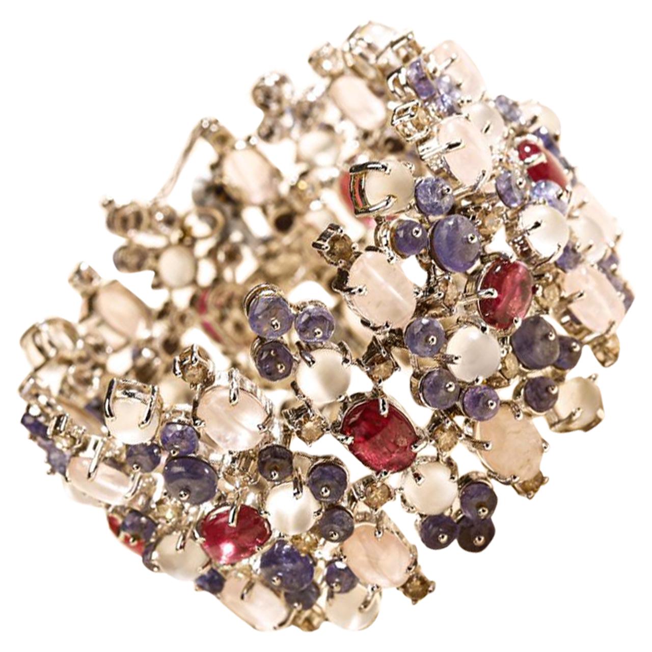 Pastel Universe Bracelet in Silver, Diamonds and Gemstones For Sale