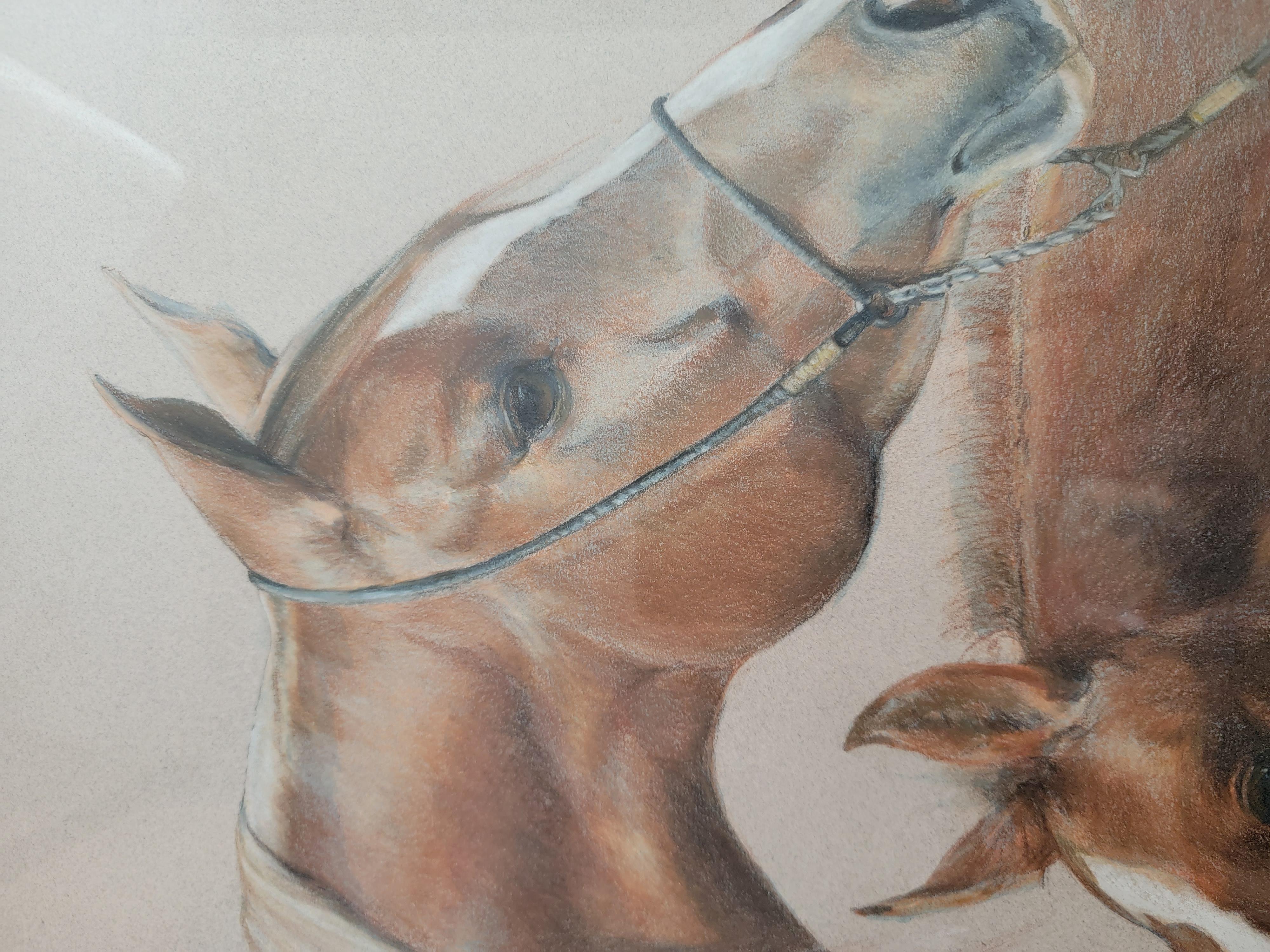 Adirondack Pastel Water Color of Horse Heads Signed Elliston For Sale