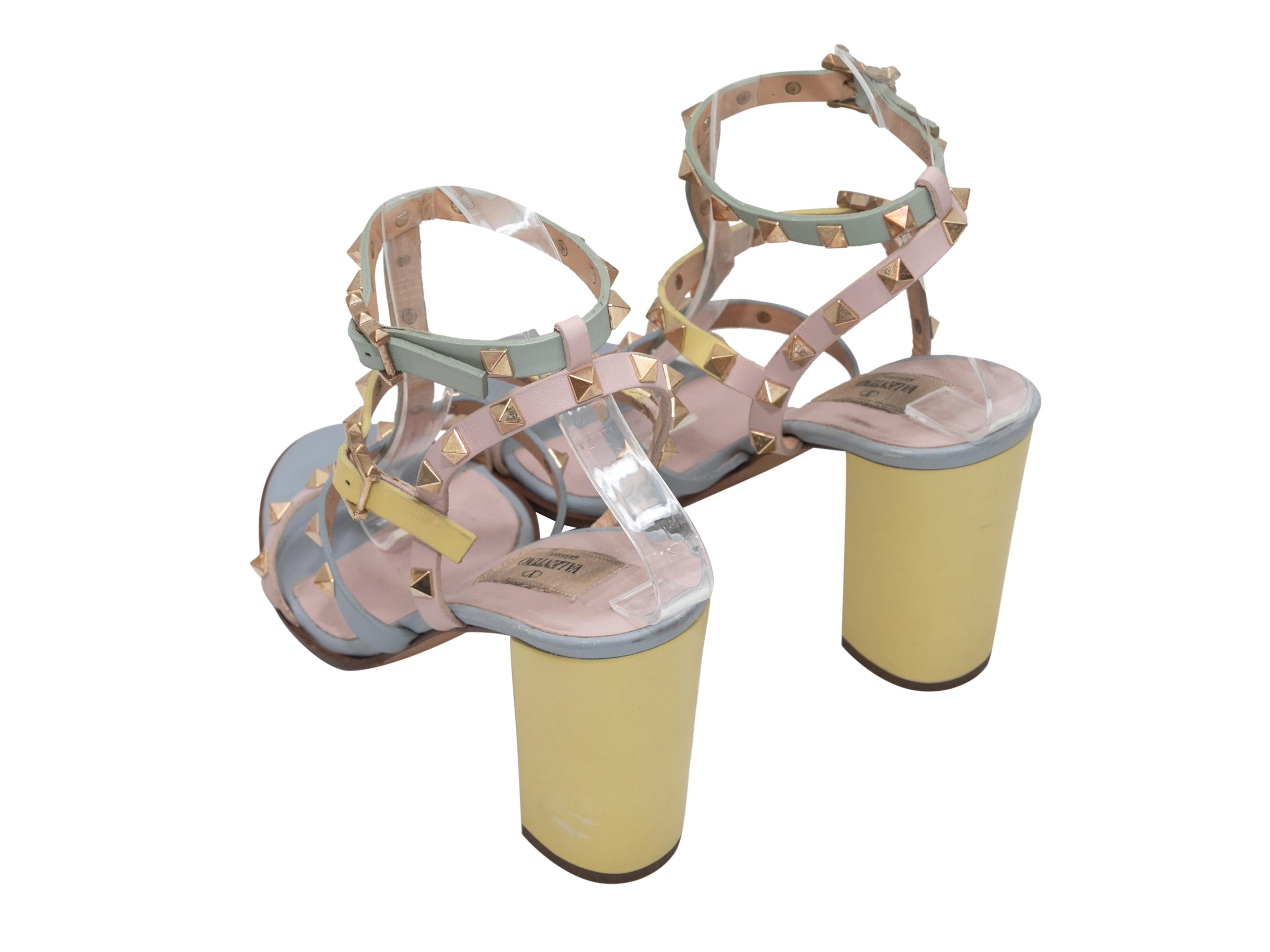Women's Pastel Yellow & Multicolor Valentino Rockstud Cage Sandals Size 39.5