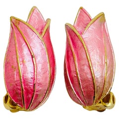 PASTELLI signed vintage gold enamel flower tulipclip on earrings