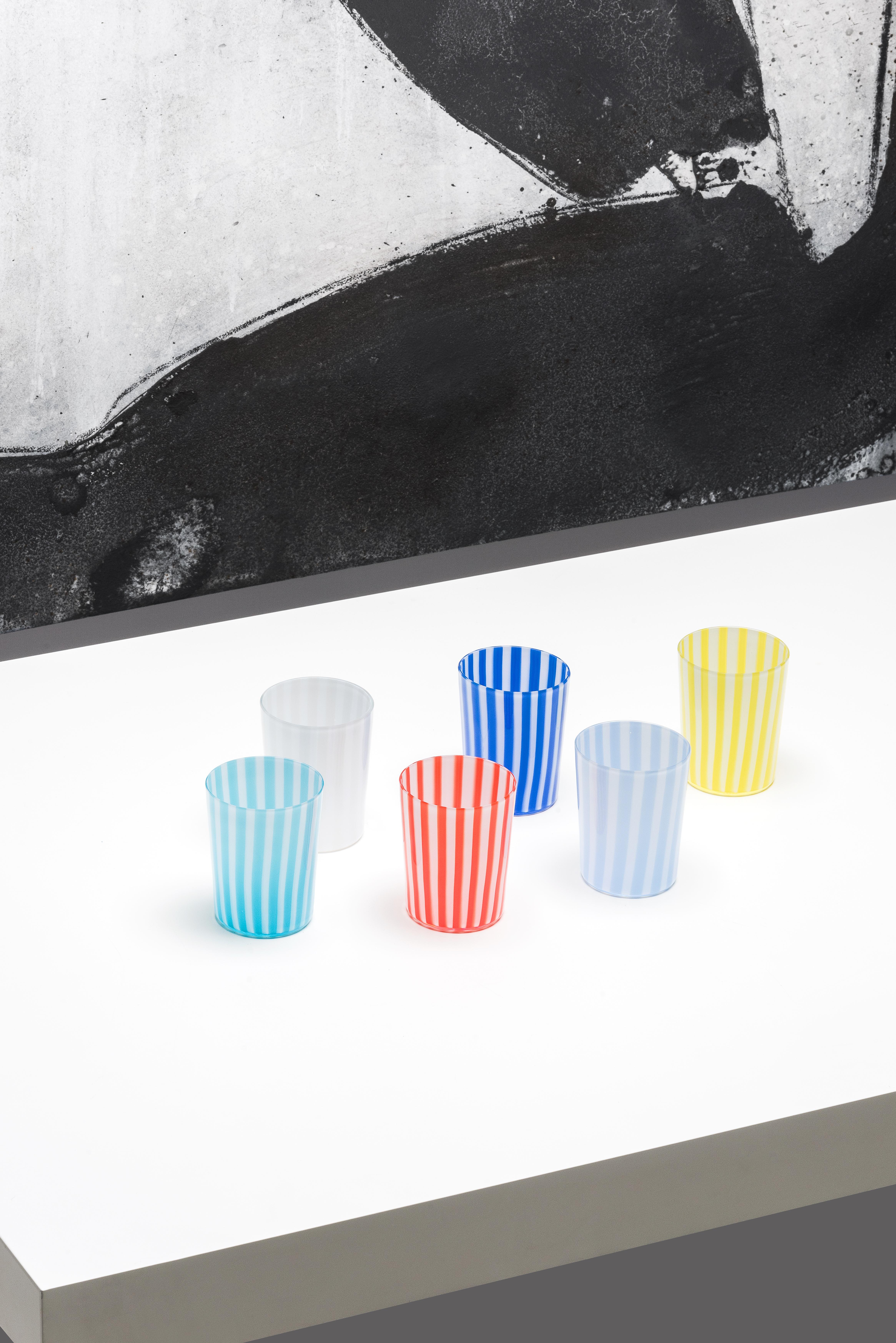 IMPORTANT:   ONCE THE ORDER IS CONFIRMED,  PLEASE CONTACT MESSAGE CENTER 
TO CONFIRM THE COLORS REQUIRED.
21st century LPWK PASTELLI glasses Murano glass various colors.
Pastelli is a collection comprising tumblers, jugs and centrepieces designed by