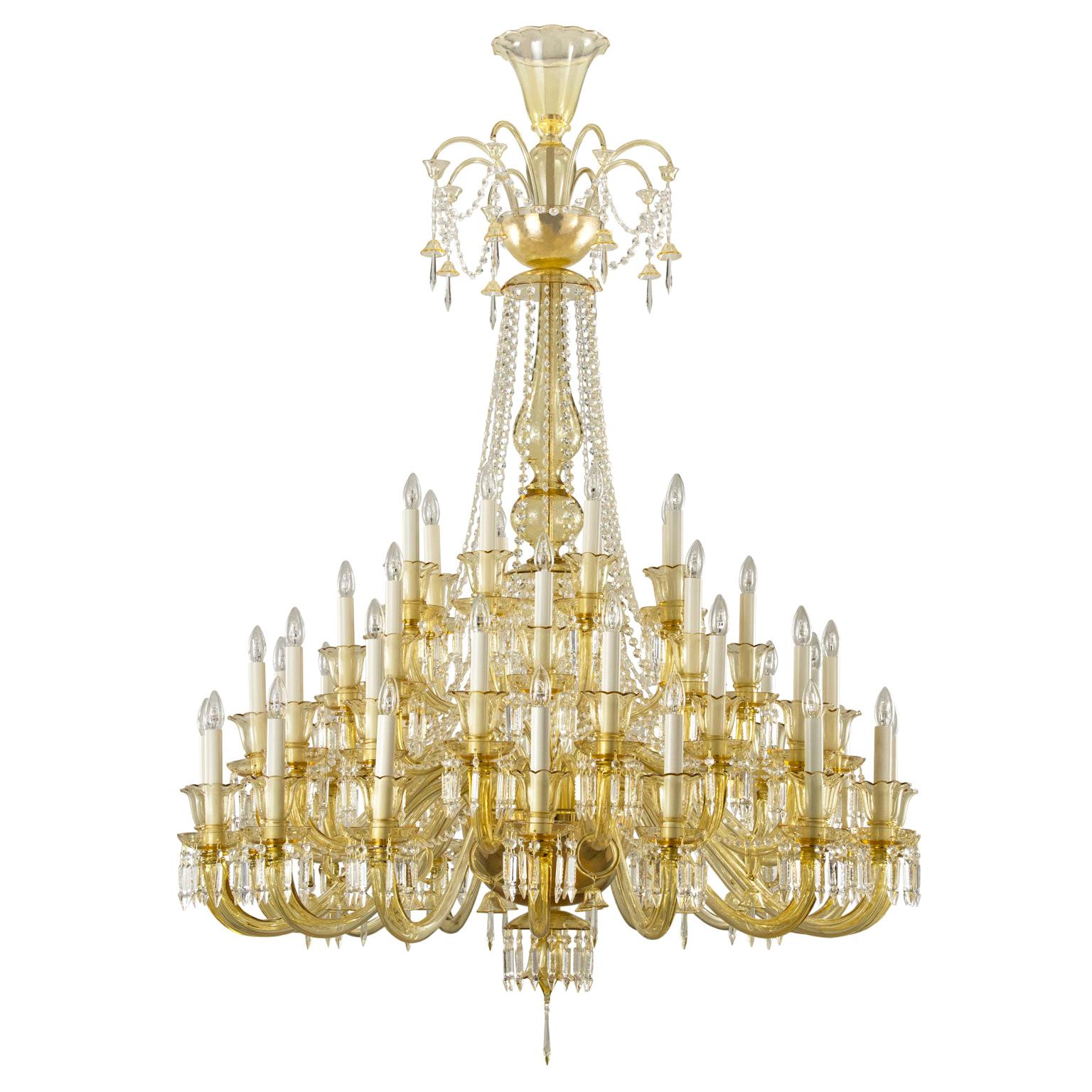 Grand lustre de luxe à 48 bras en verre de Murano soufflé ambré par Multiforme