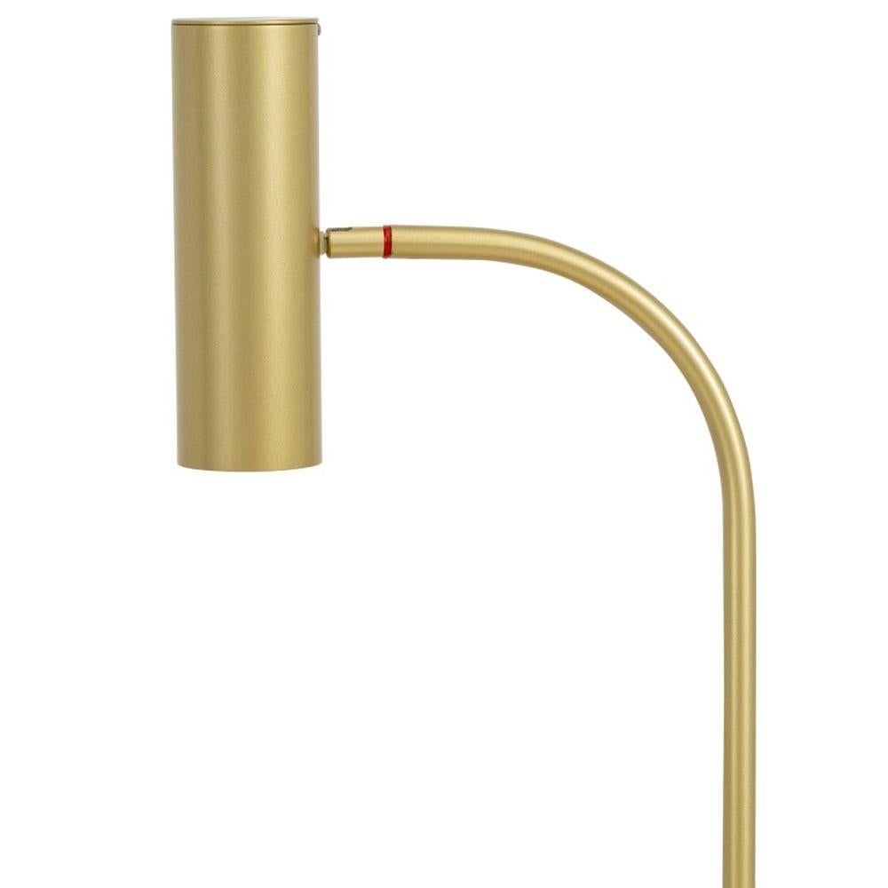 Pasteur Gilt Metal Pedestal Floor Lamp, with cylinder shade and circular surface above a Carrara marble cylinder base. 49.5