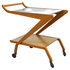 Pastoe 'Attributed' Z Shaped Rolling Bar Cart with Light Blue Top