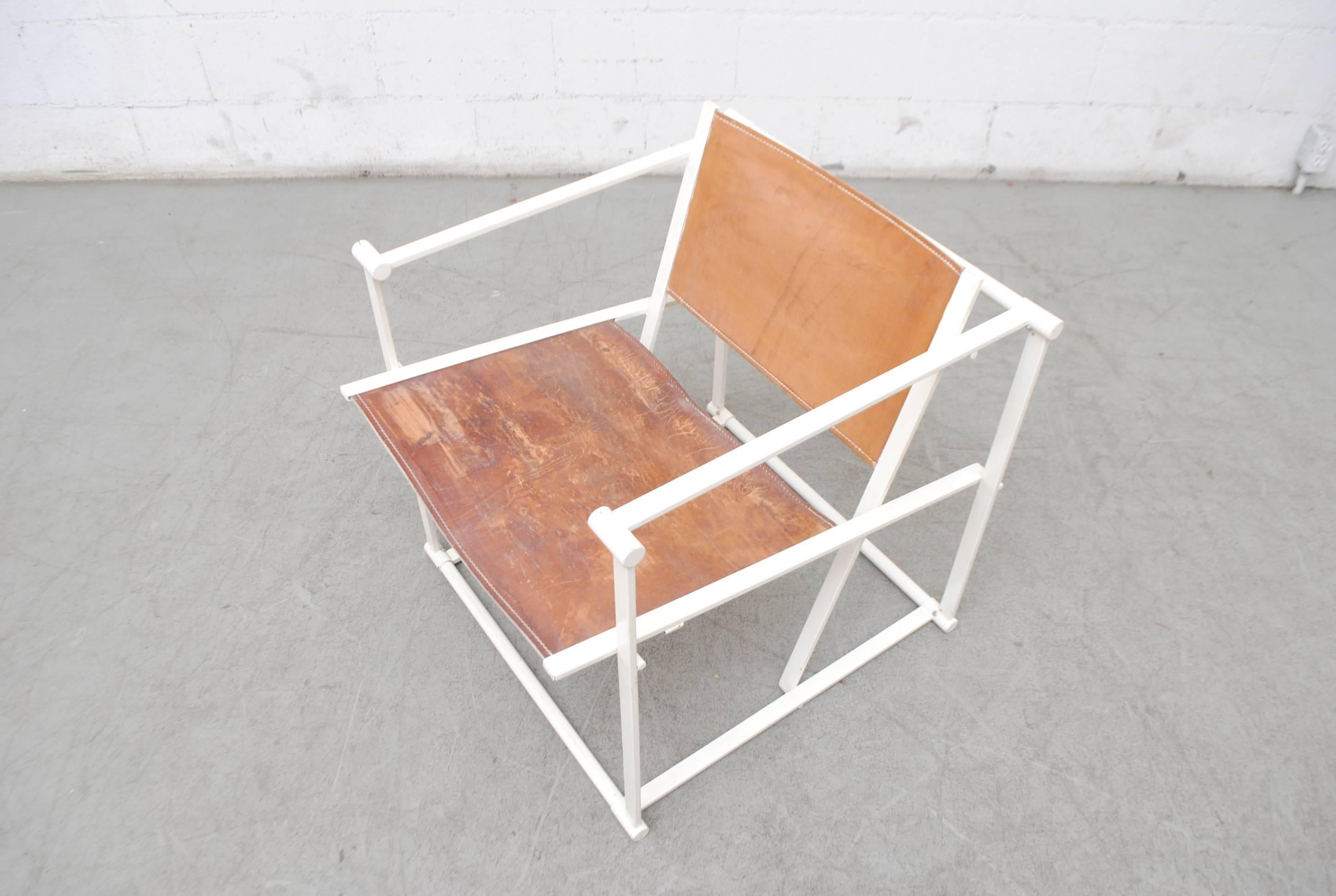 Mid-20th Century Pastoe Cube Lounge Chair by Radboud Van Beekum in Natural Leather