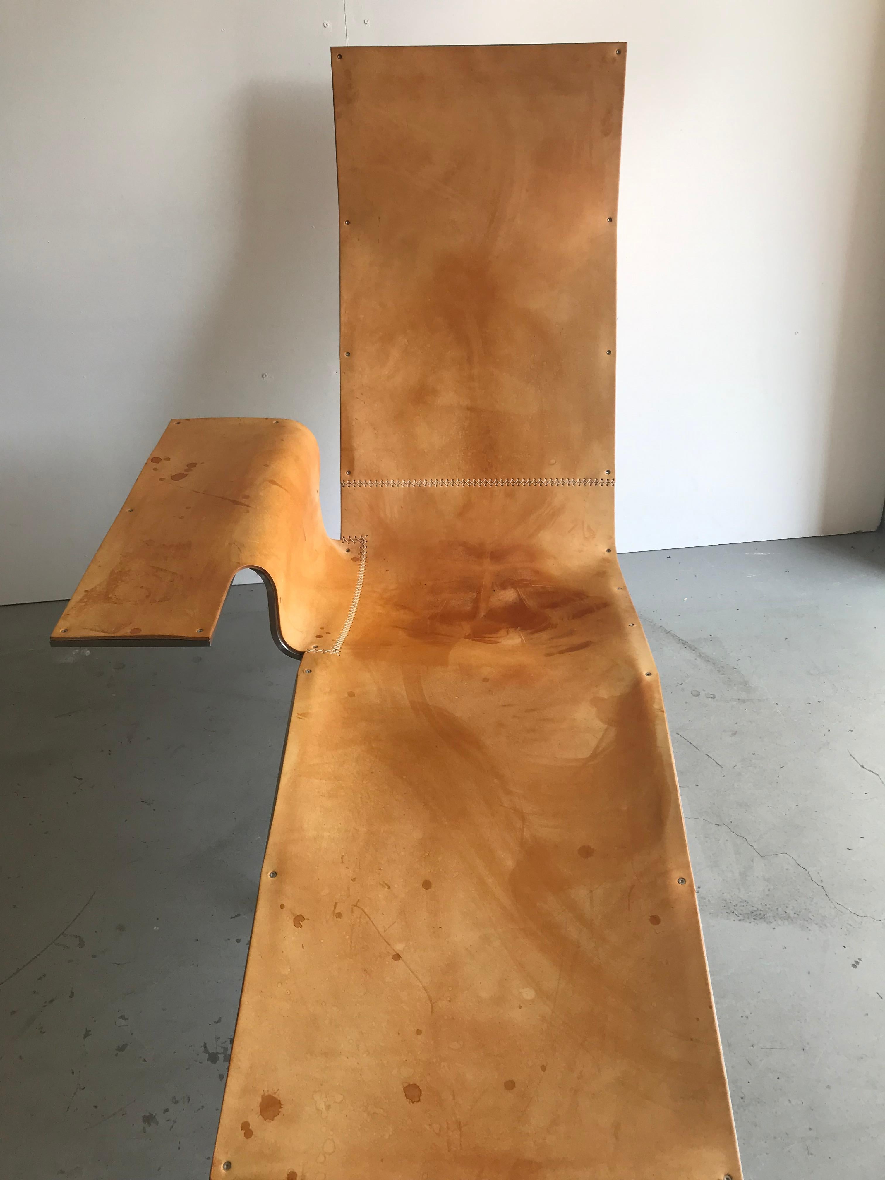 Maarten van Seeveren, famous minimalistic Belgium designer made this chair for the Dutch company Pastoe.
The chair is made from saddle leather stretched on a stainless steel frame. In the leather it is also stamped.
The low number indicates early