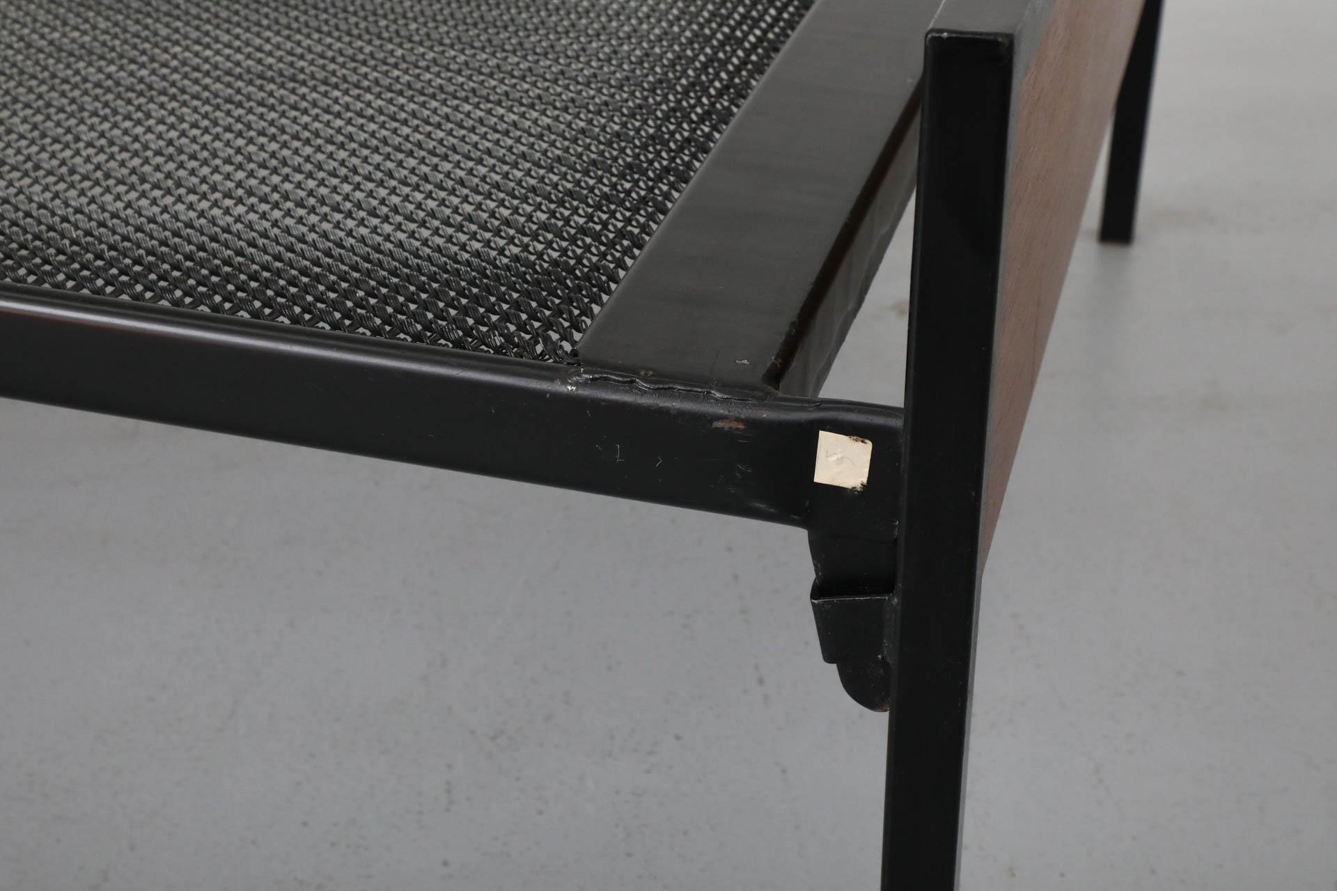1950s Pastoe Daybed with Black Enameled Frame, Teak Accents & New Upholstery For Sale 11