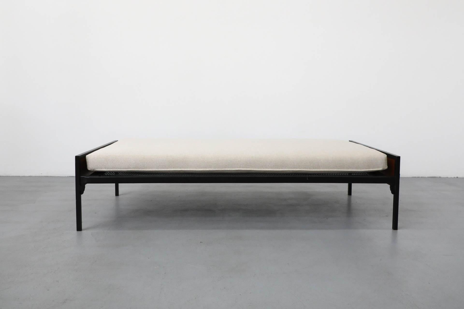 Mid-Century Modern 1950s Pastoe Daybed with Black Enameled Frame, Teak Accents & New Upholstery For Sale