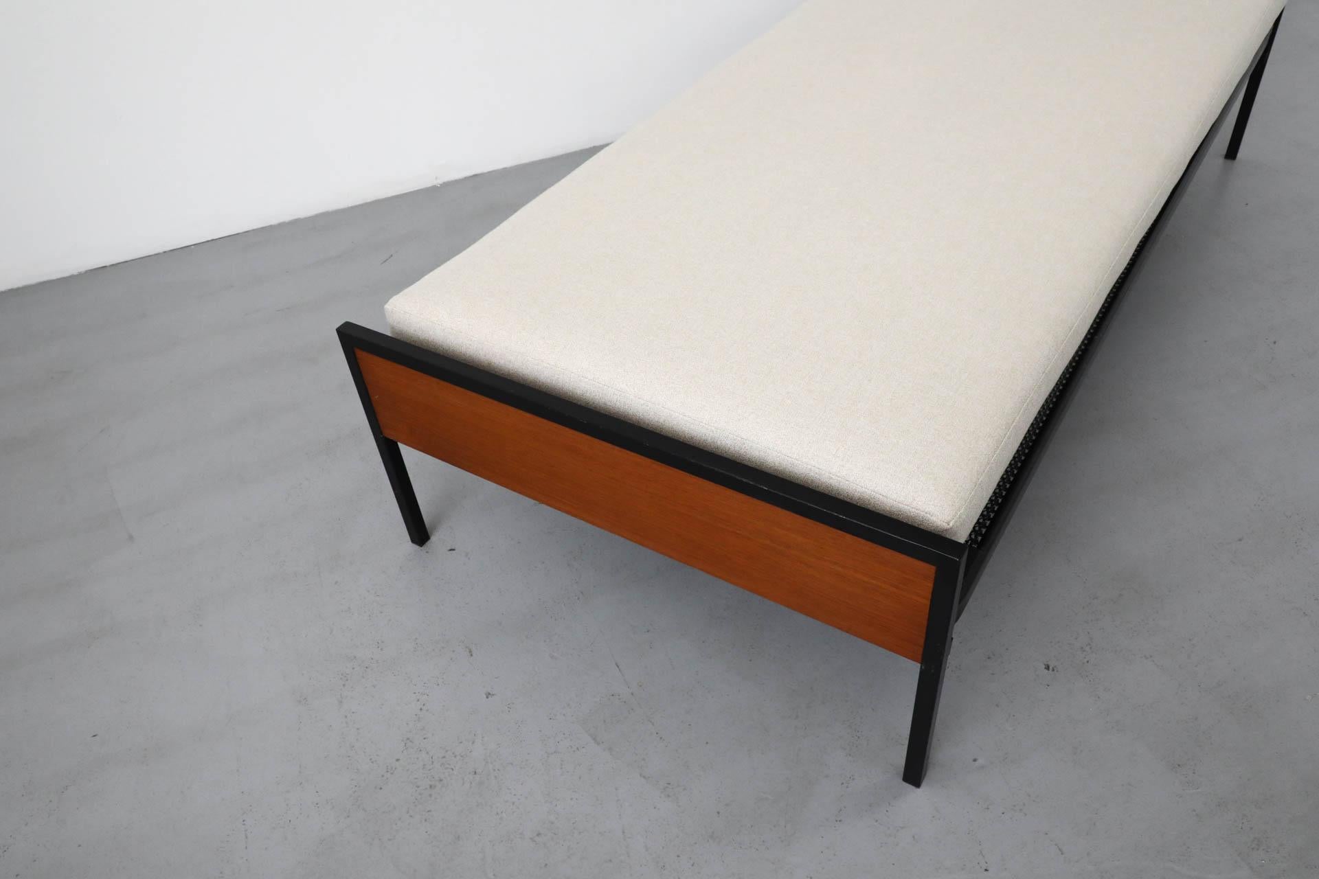 1950s Pastoe Daybed with Black Enameled Frame, Teak Accents & New Upholstery For Sale 1