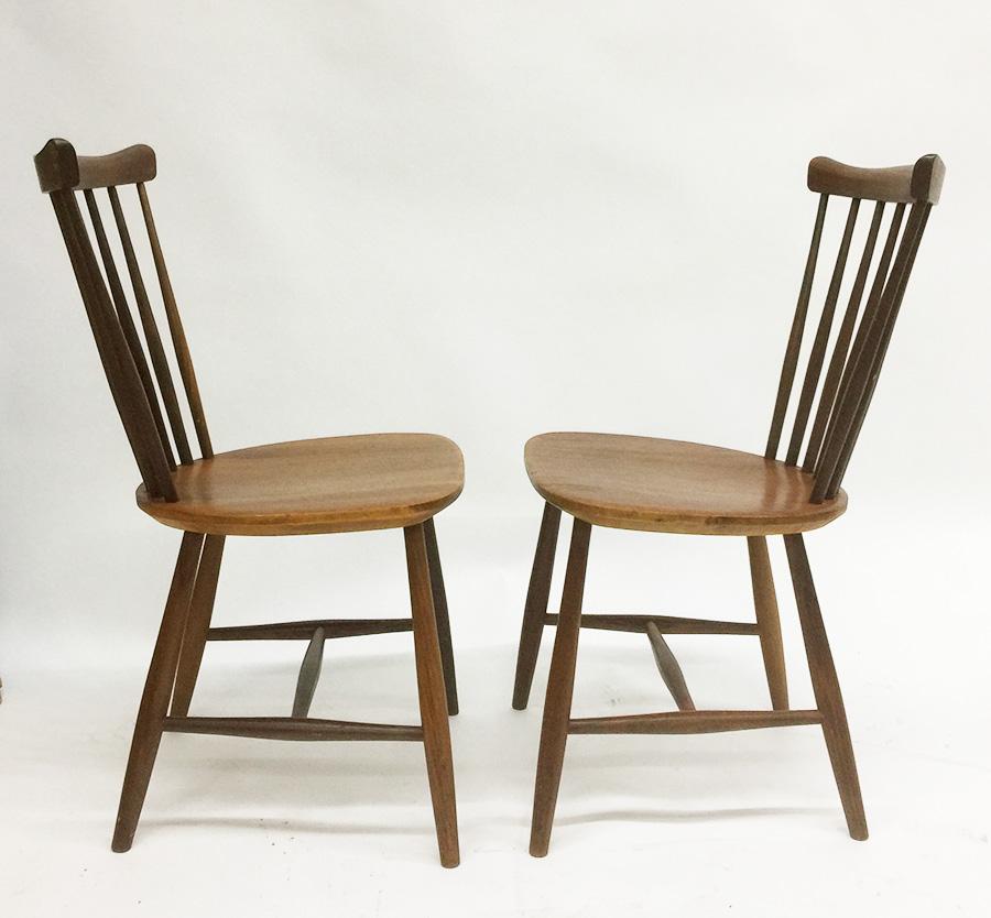 Afro Teak Nesto Chairs , Model SH41 by Pastoe , 1960s

Afro teak chairs designed for Nesto in Sweden by Ingve Ekstrom, 1966
Produced in the Netherlands by Pastoe
The depth is 42 cm , the width is 43  and 80 cm high
Seat height 45 cm