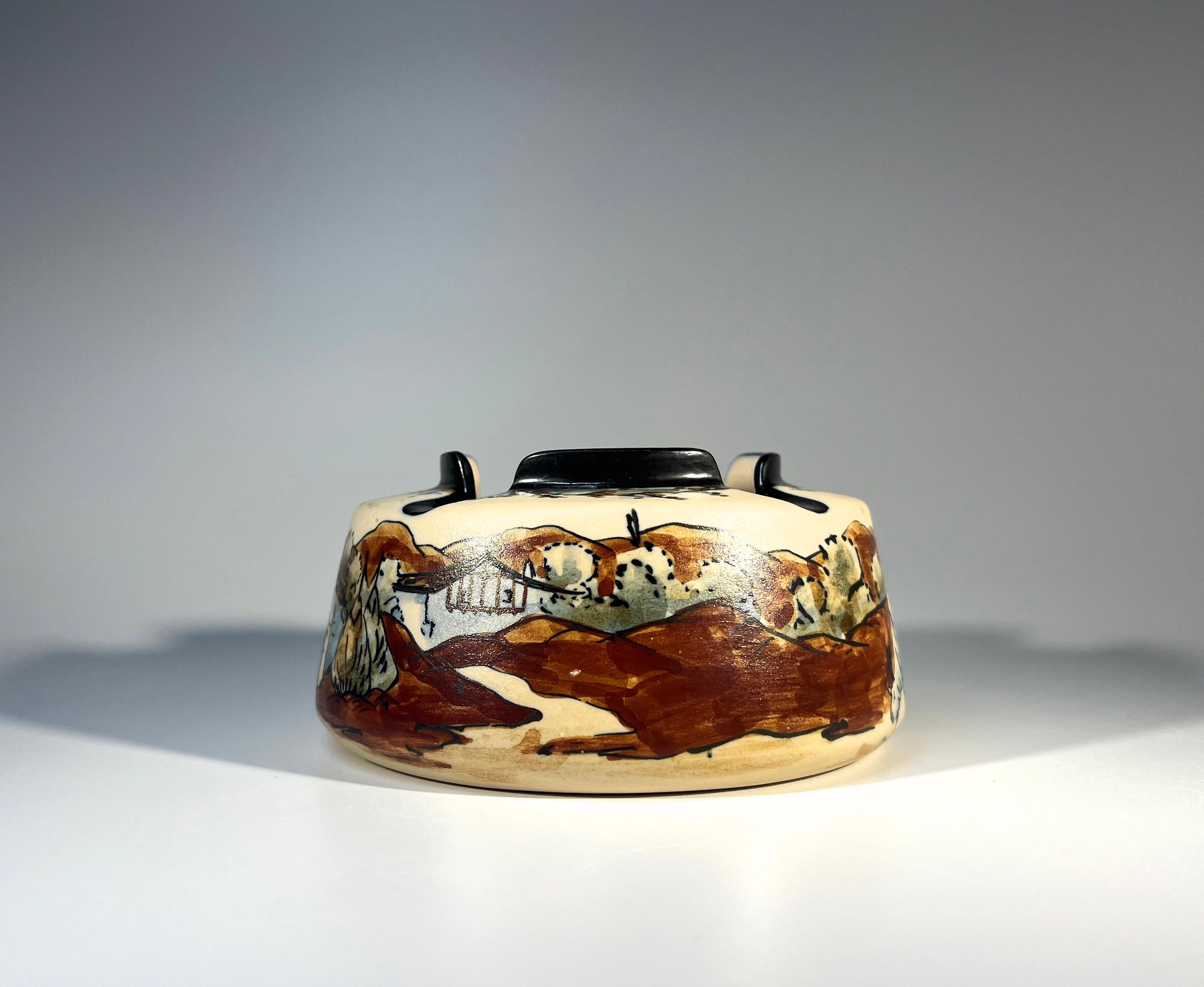 French Pastoral Basque Scene Ashtray By Monique Ordoqui, For RF Ciboure, France 1970's For Sale