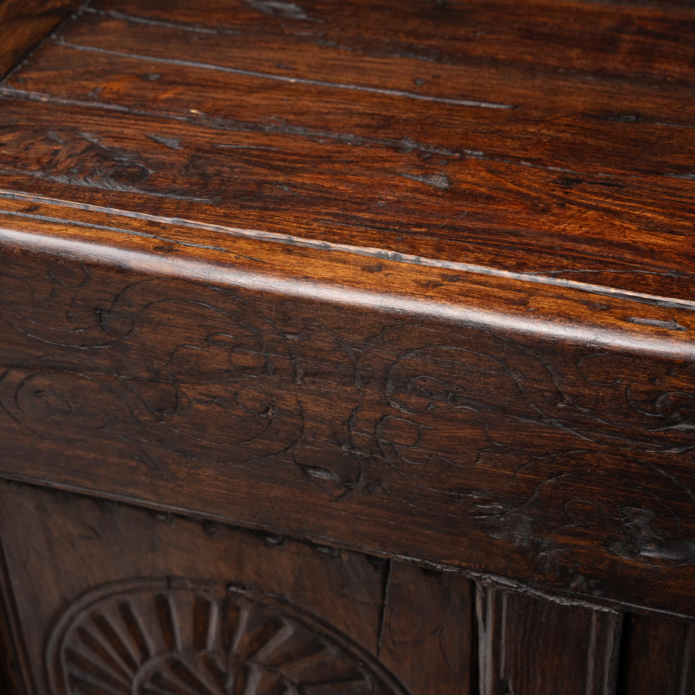Hand-Carved Pastoral Chinese Keeper's Coffer, c. 1900 For Sale