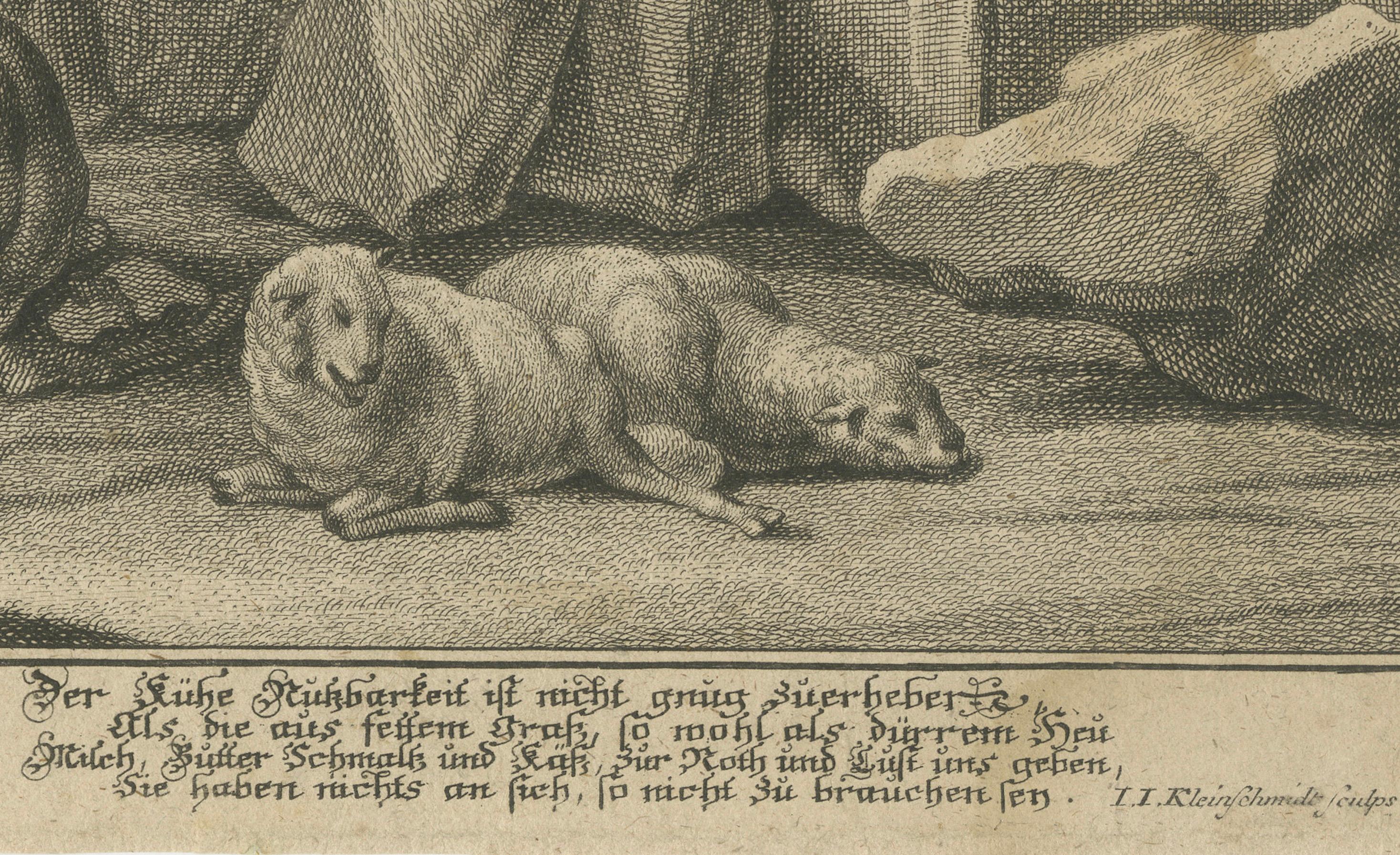 Pastoral-Stickerei von Johann Jakob Kleinschmidt: Hirte, Rinder und Ruinen (Graviert) im Angebot