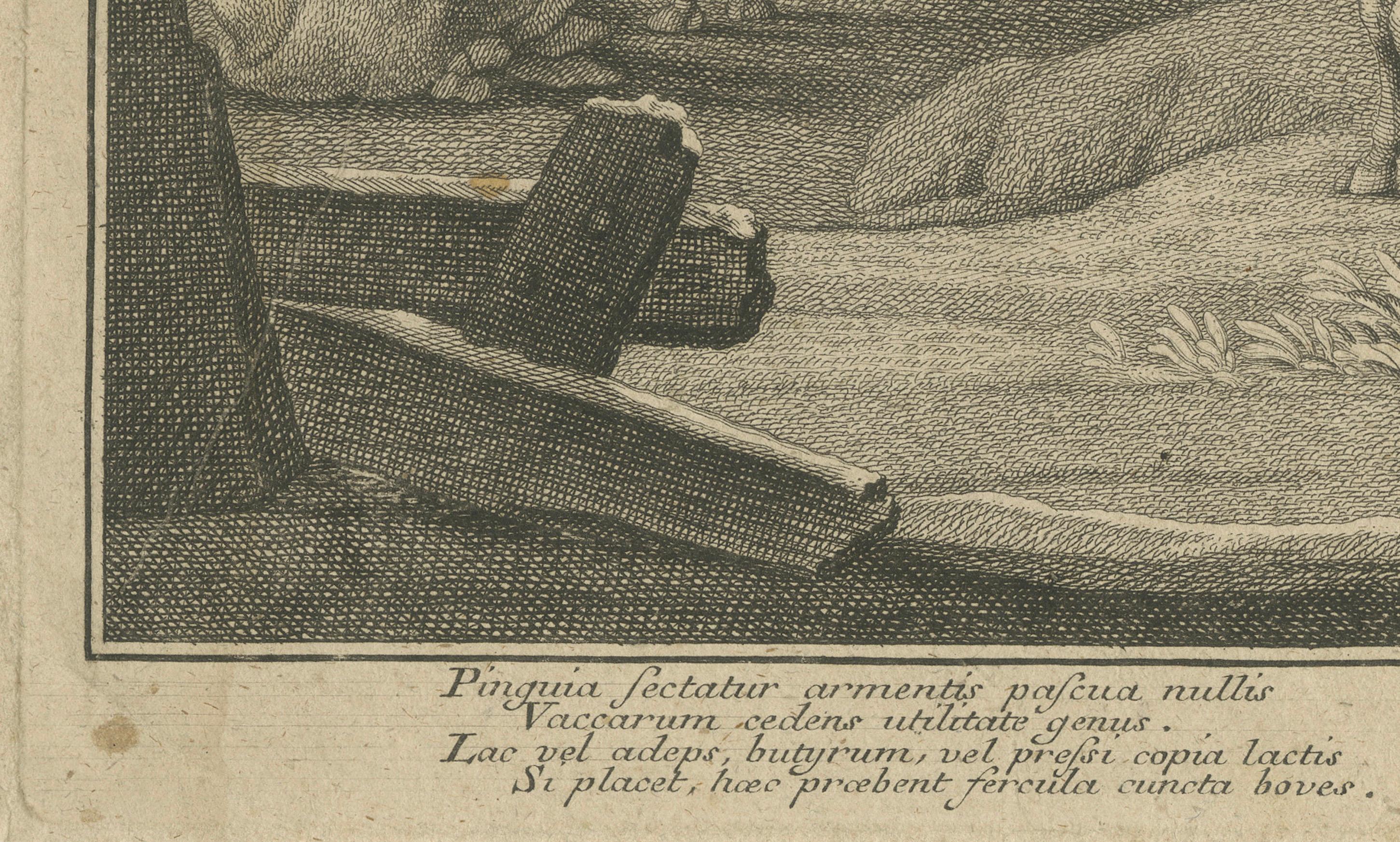 Pastoral-Stickerei von Johann Jakob Kleinschmidt: Hirte, Rinder und Ruinen im Zustand „Gut“ im Angebot in Langweer, NL