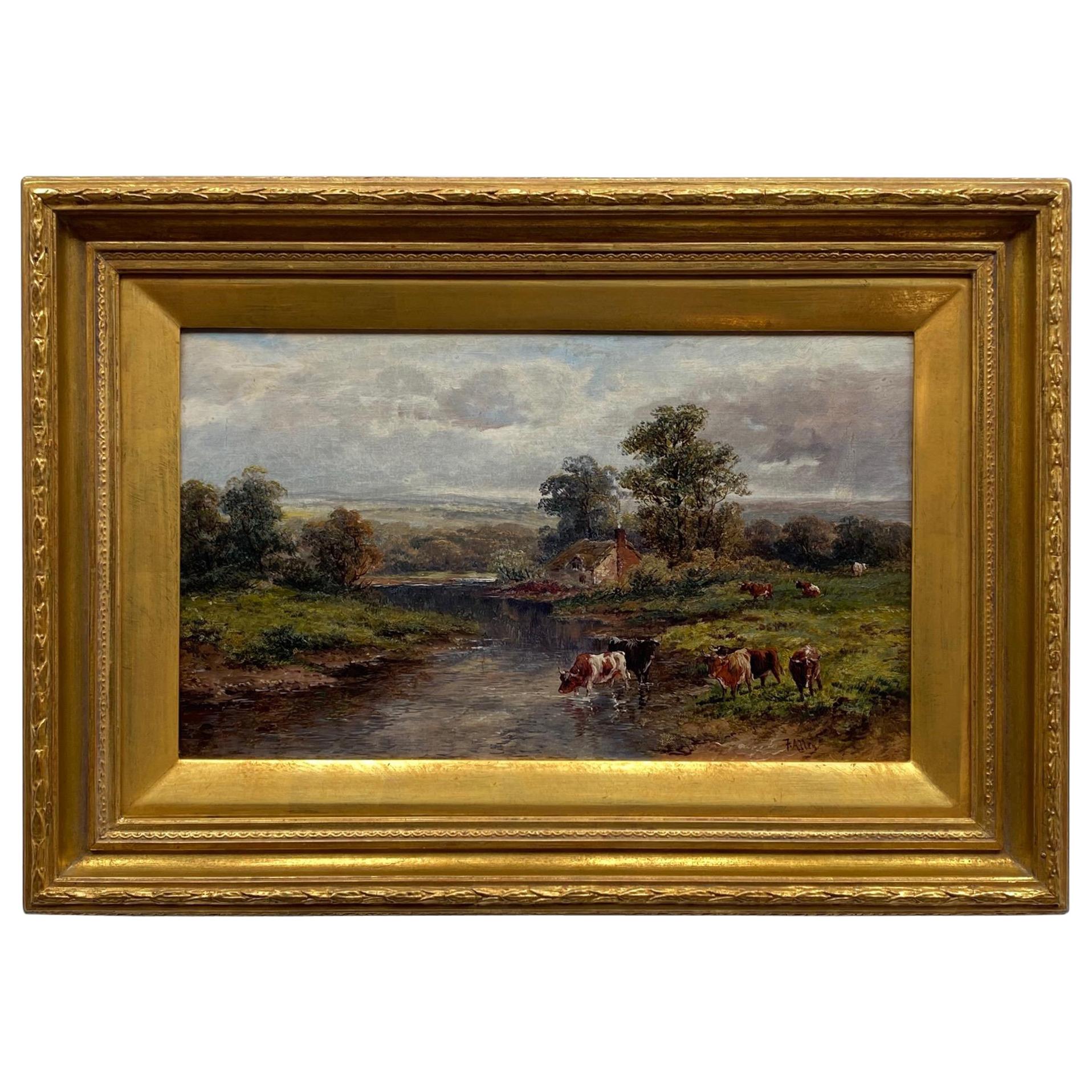 Pastoral Landscape / Oil on Canvas / Signed by F. Allen, 19th Century For Sale