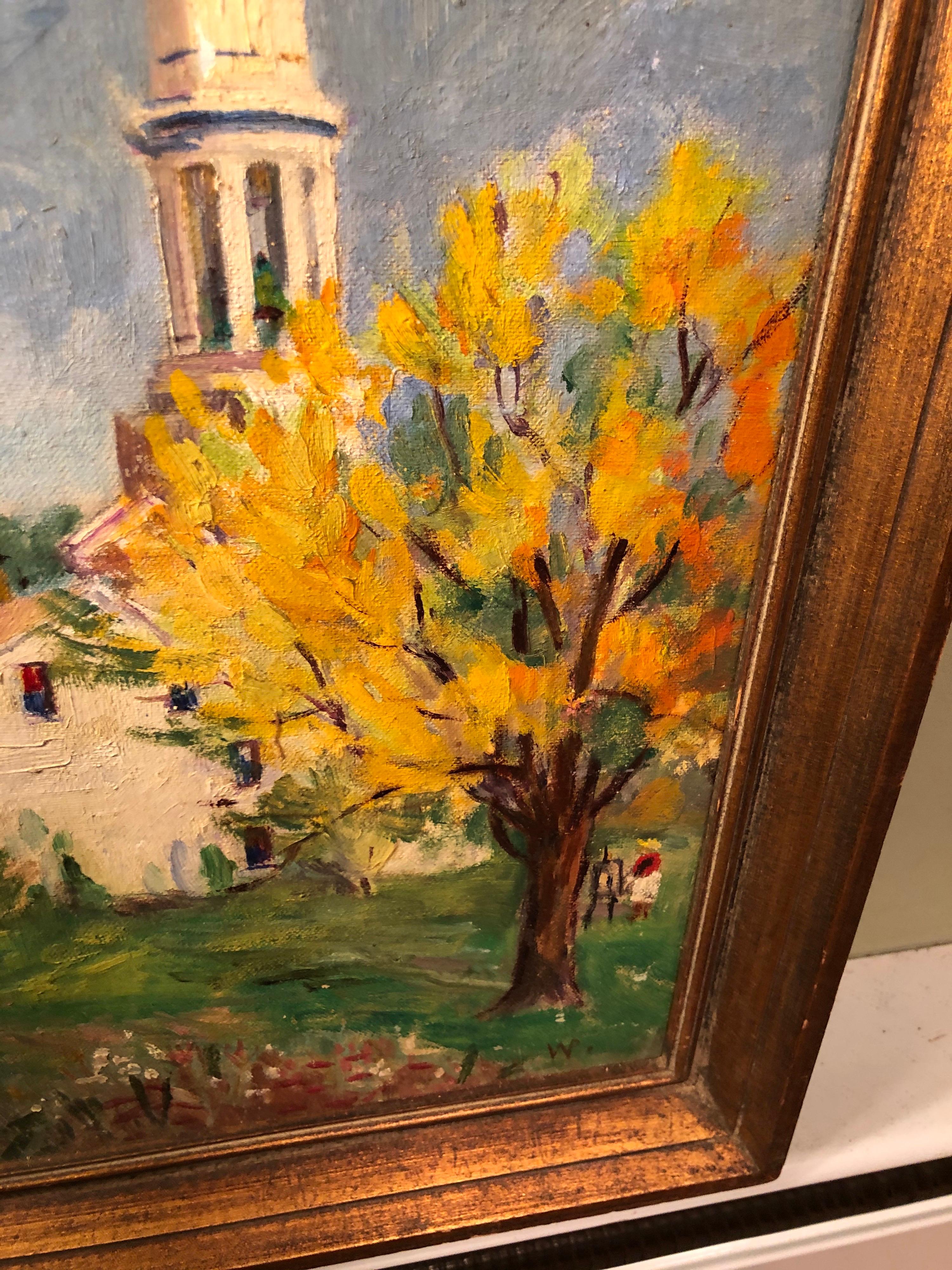 Pastoral Oil on Board of Church For Sale 6