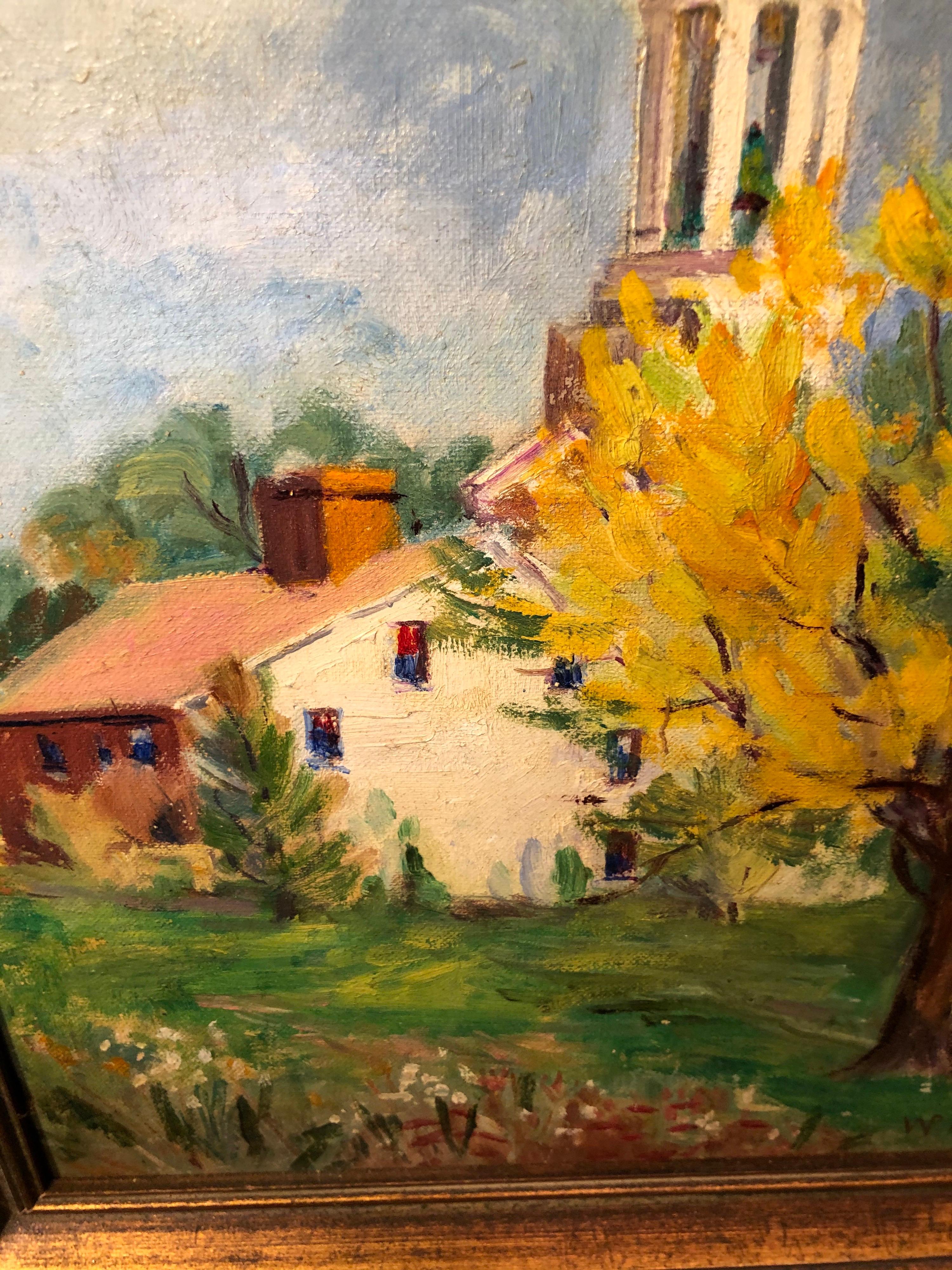 Pastoral Oil on Board of Church For Sale 7